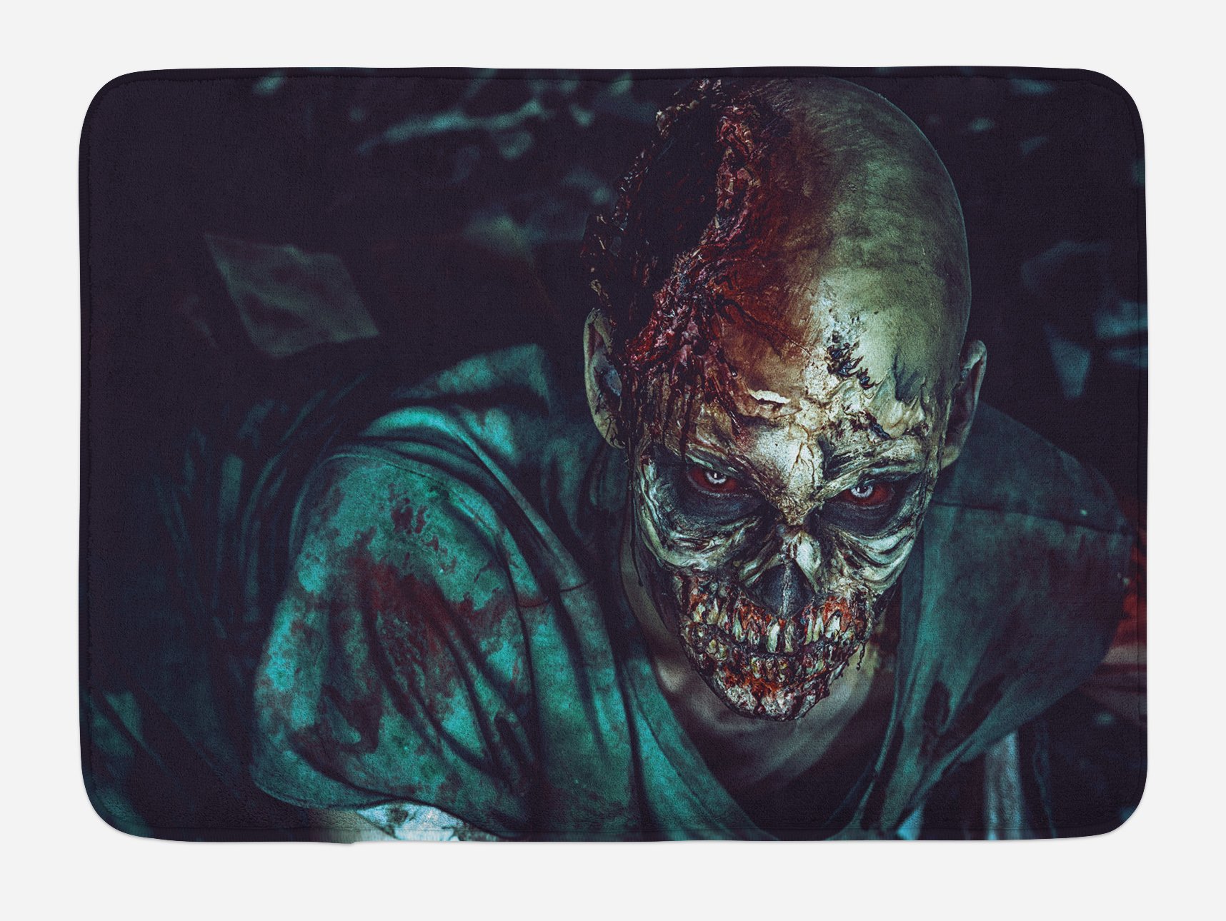 Ambesonne Zombie Bath Mat - Non-Slip Plush Bathroom Rug with Fearful Monster & Vampire Fantasy Print, 30.2 x 20 Inches, Multicolor - Perfect for Halloween Decor, Horror Theme Bathrooms & Gift for Horror Fans