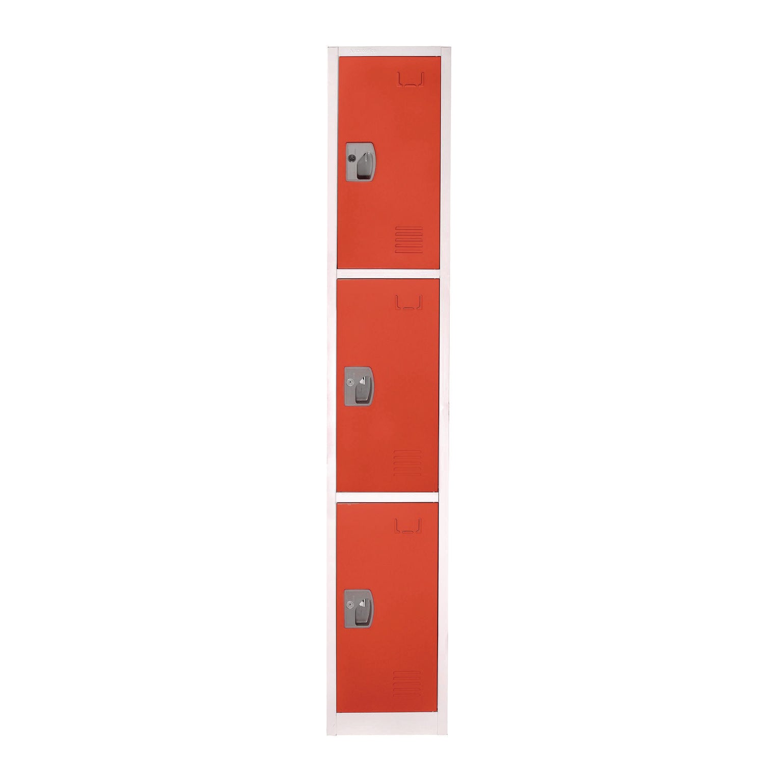 Steel Storage Locker with 3 Compartments - 12x12x72 Inches, Red - Heavy-Duty School, Gym & Office Locker for Secure Storage