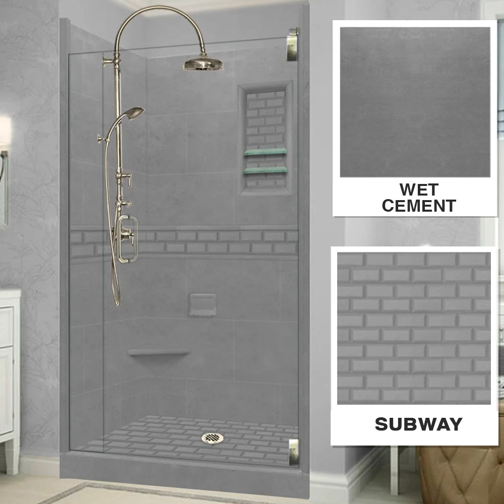 Alcove Wet Cement Sistine Stone & Subway Tile DIY Shower Remodel Kit - Waterproof Bathroom Wall Panel for Easy Home Renovation | Perfect for Bathroom, Shower, and Wet Area Upgrades