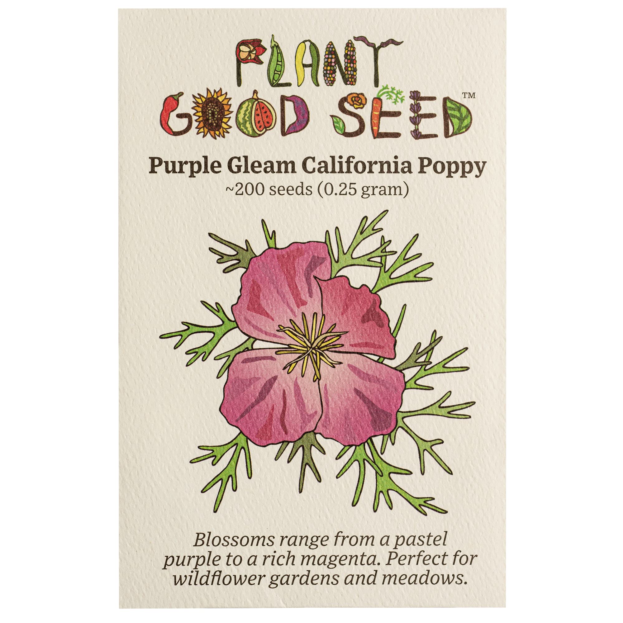 Purple Gleam California Poppy Seeds for Planting - 200 Seed Packet of Annual Wildflowers | Garden, Landscaping & Pollinator-Friendly Flower Seeds