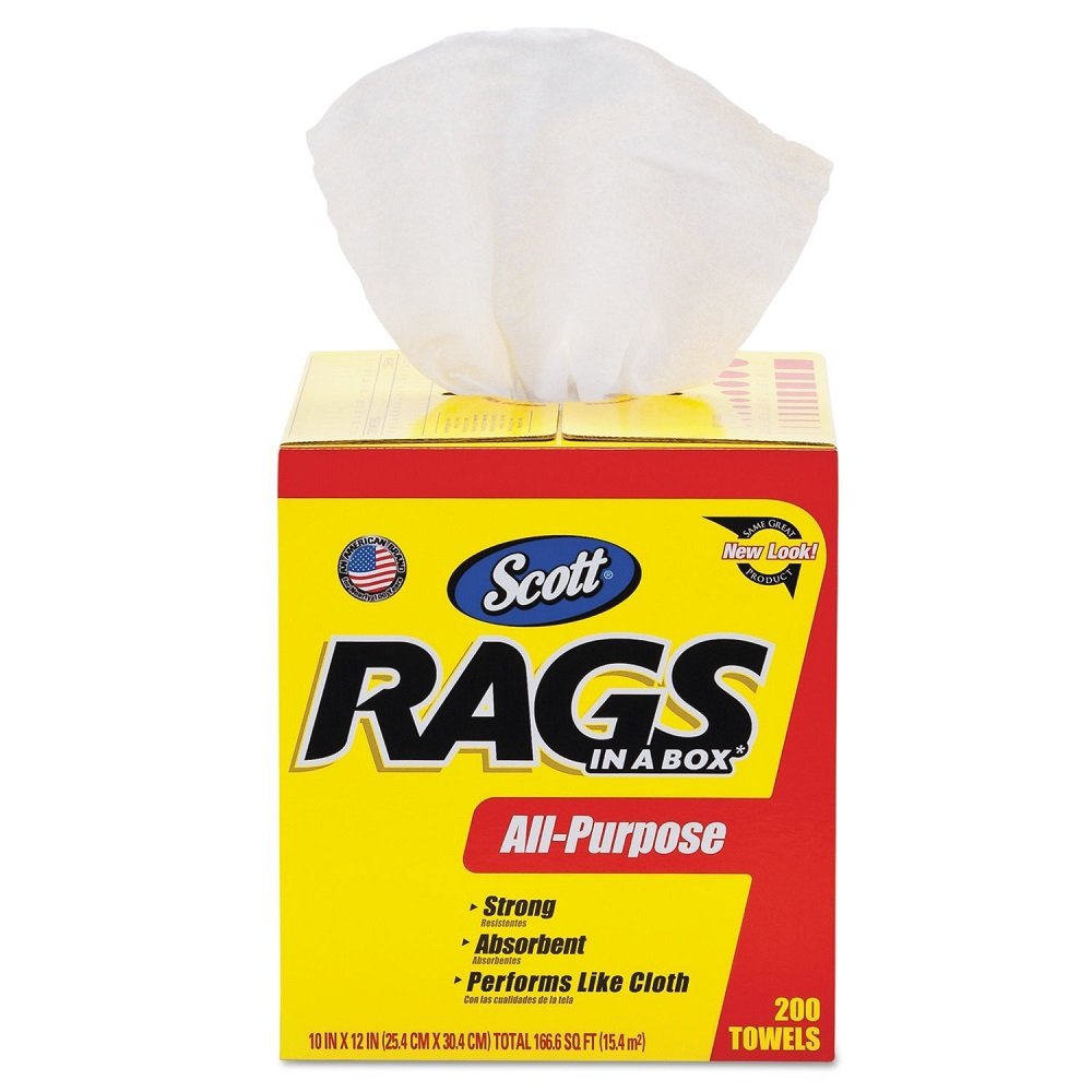 Scott XYgMCk Rags In A Box (75260) - White Industrial Shop Towels, 200 per Box (3-Pack, 1600 Towels Total) - Heavy-Duty Cleaning for Garages, Workshops & Auto Repair