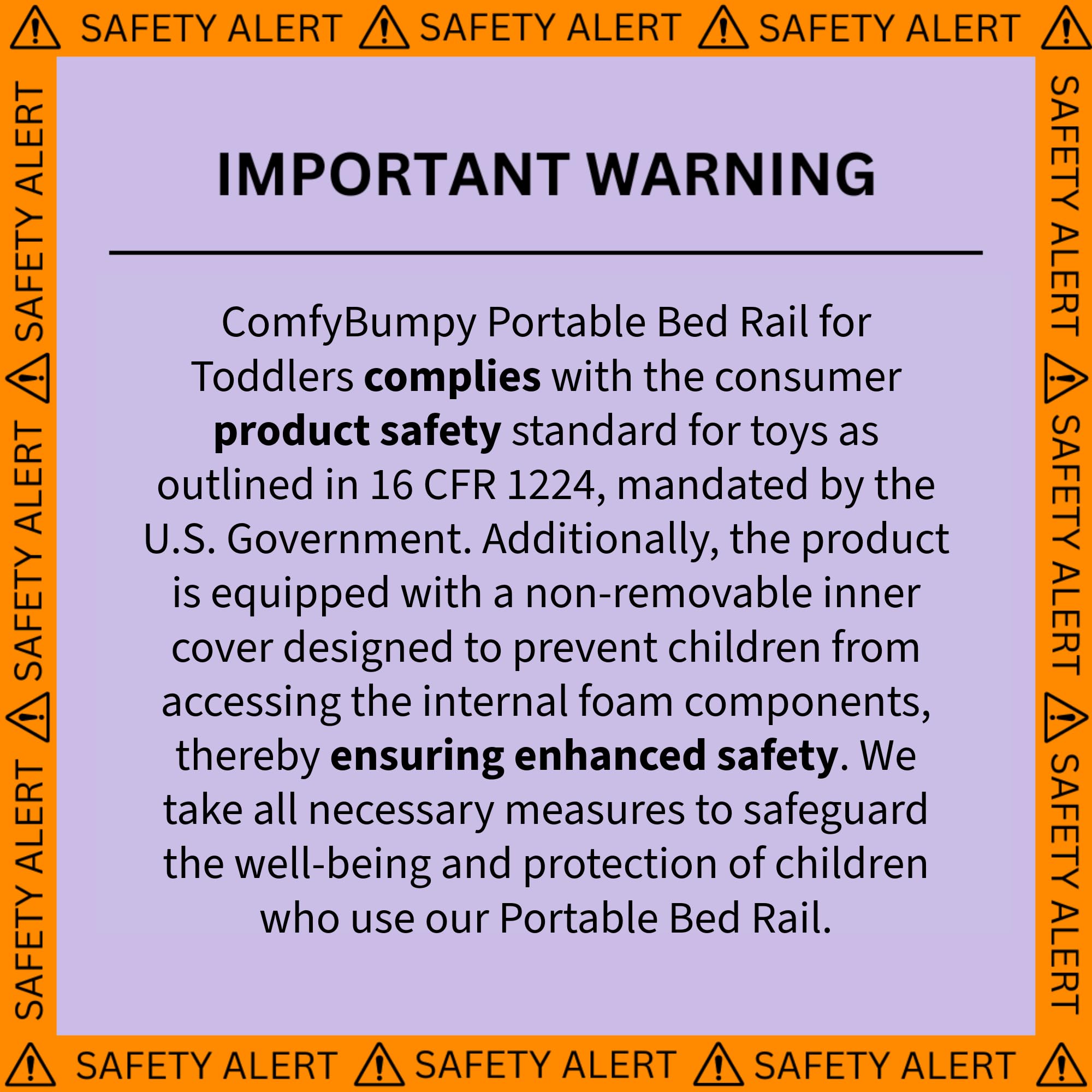 ComfyBumpy Toddler Bed Rail Guard with Washable Cover - Soft Foam Bed Safety Barrier for Kids - Fits Twin, King & Queen Size Beds [1-Pack] - Perfect for Toddler Transition & Preventing Falls During Sleep