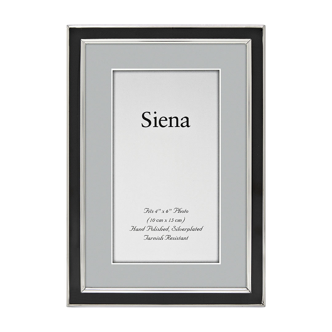 4x6 Black Enamel Silver Plated Picture Frame - Elegant Photo Display for Home, Office & Gifts | Wall Mount or Tabletop Decor