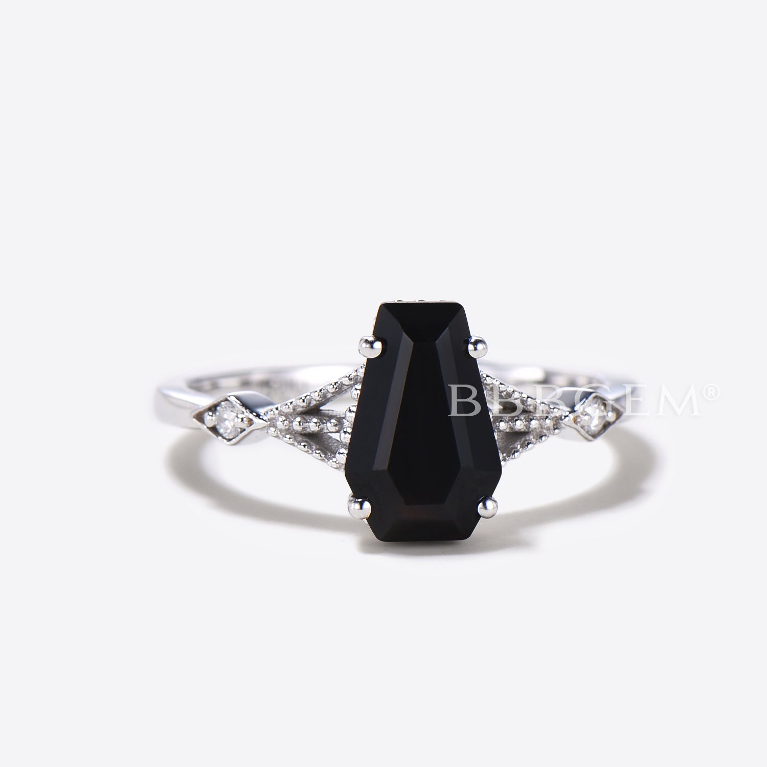 Black Onyx Coffin Cut Ring with Black Spinel - Vintage Gothic Engagement Ring for Women | Perfect for Dark Weddings, Halloween Jewelry & Alternative Fashion