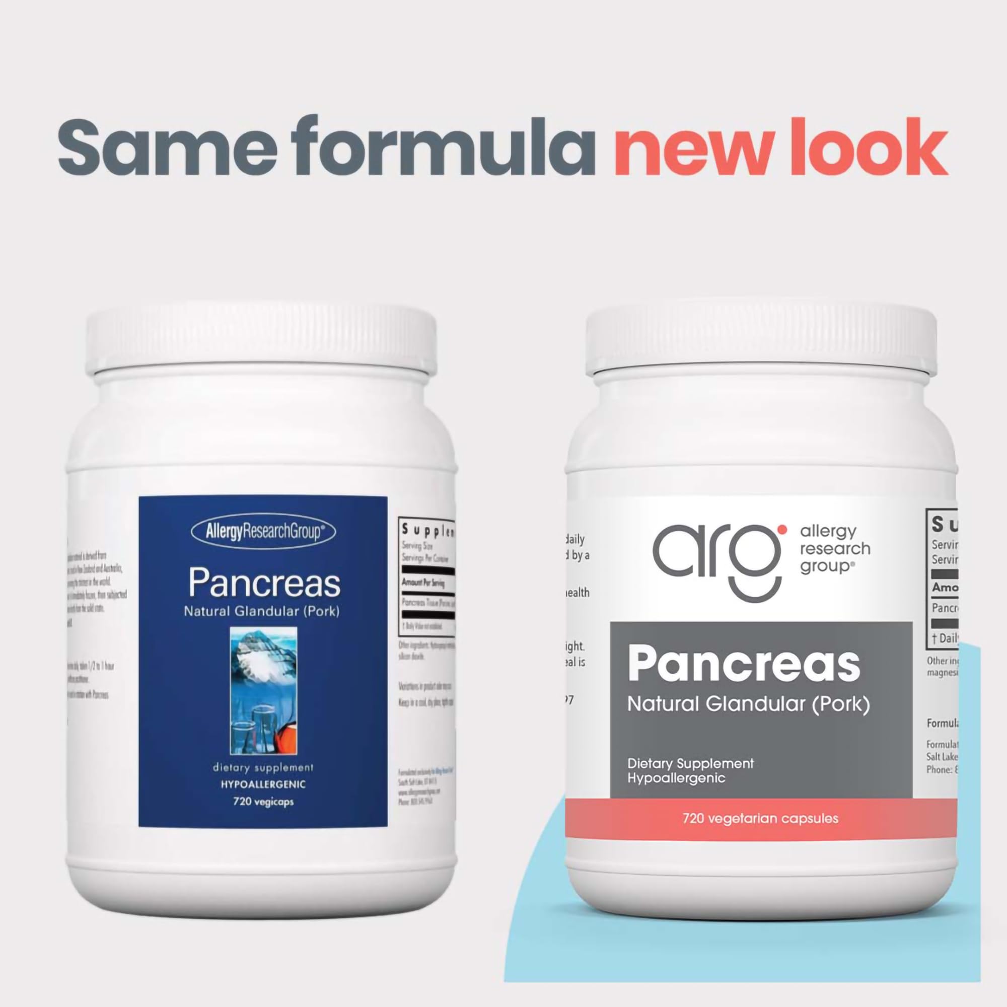 Allergy Research Group Pancreas Dietary Supplement - 720 Count | Digestive Support with Natural Pork Glandur | Hypoallergenic, Vegetarian & Gluten-Free Capsules | Ideal for Gut Health & Enzyme Support