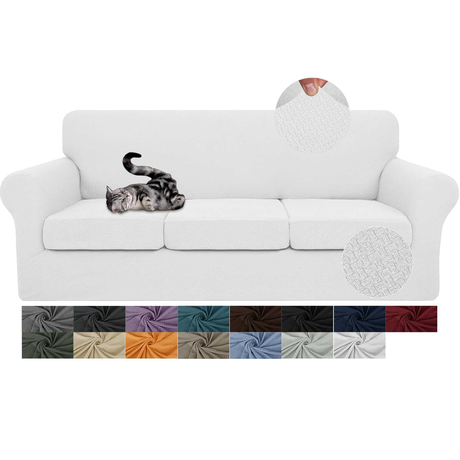 JIVINER 4-Piece Oversized Stretch Sofa Slipcover Set with 3 Extra Large Seat Cushion Covers - Thick Fitted Couch Cover for 3-Cushion Sofa in Living Room (XL, Off White) | Perfect for Home Decor, Furniture Protection & Pet-Friendly Households