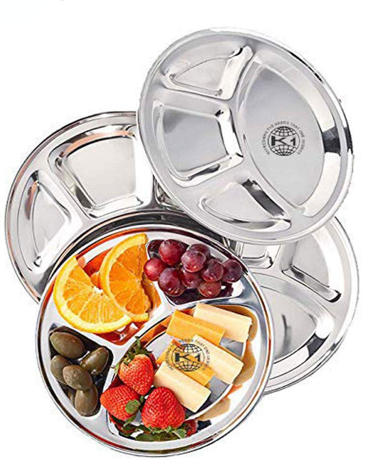 Premium Stainless Steel Divided Dinner Plates Set of 4 - 30cm Round Indian Thali Plates for Home, Restaurant & Catering | Durable 4-Section Meal Trays for Indian Cuisine, Buffet Serving & Party Use