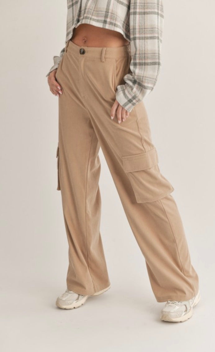 Men's Corduroy Cargo Pants in Taupe - Comfortable Casual Workwear for Outdoor Activities & Street Style Fashion