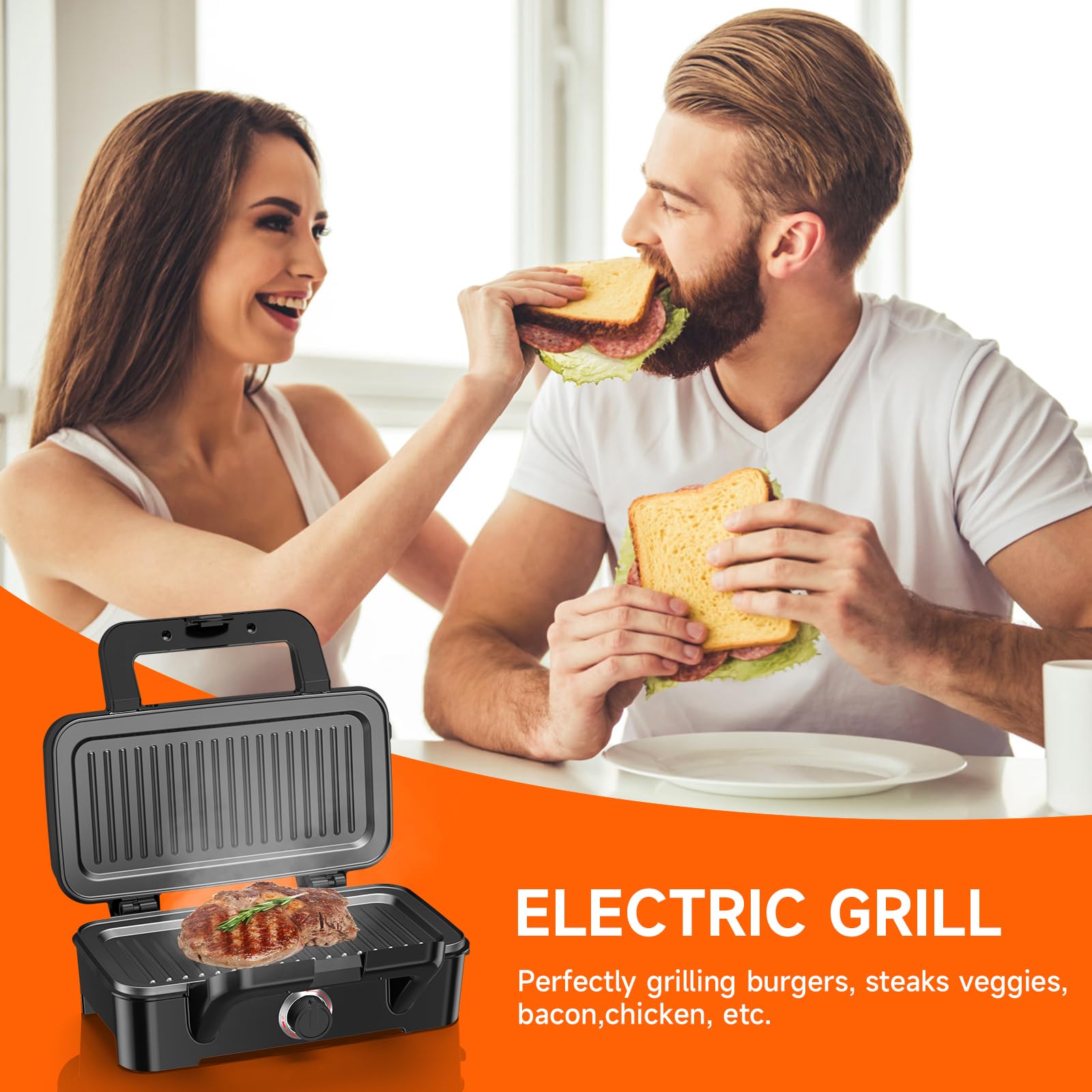 1200W 3-in-1 Sandwich & Waffle Maker with Adjustable Temperature Control, Removable Non-Stick Plates - Perfect for Panini, Grilled Cheese & Breakfast Waffles at Home, Dorm or Office
