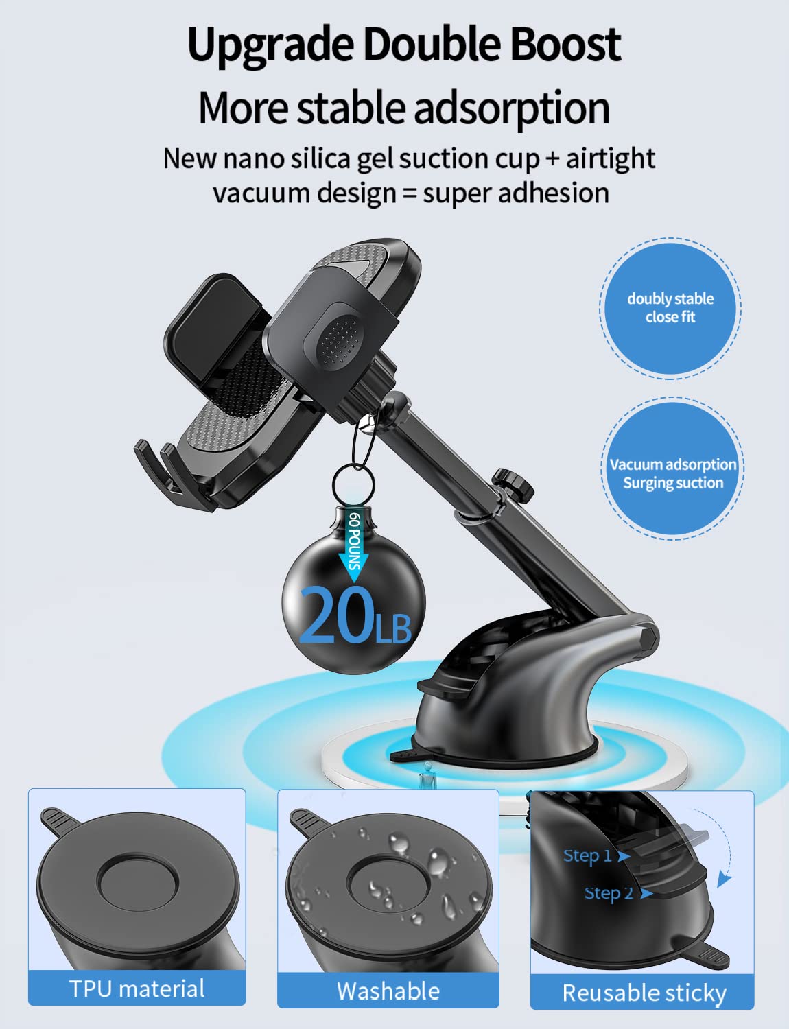 3-in-1 Car Phone Mount Holder - Ultra Durable Dashboard, Windshield & Air Vent Mount with Multi-Angle Adjustment for All Smartphones - Perfect for GPS Navigation, Hands-Free Calling & Road Trips