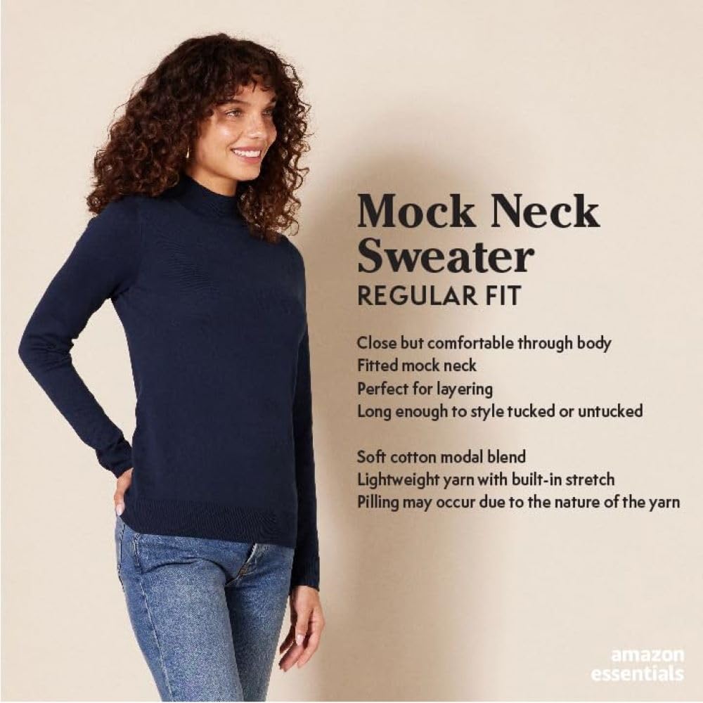 Amazon Essentials Women's Lightweight Mockneck Sweater - Plus Size & Regular Fit - Soft Stretch Pullover for Casual Wear, Office & Fall Layering
