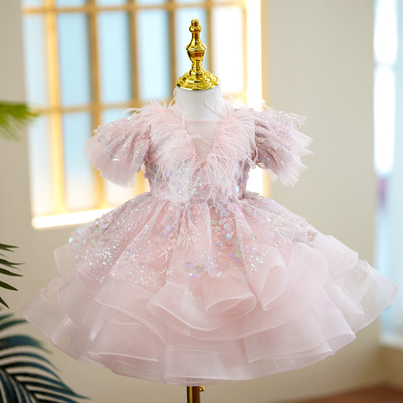 **Pink Sequin Princess Dress for Baby Girl - Elegant Formal Birthday Party Gown for Toddlers & Infants - Perfect for Special Occasions, Photo Shoots & Celebrations**