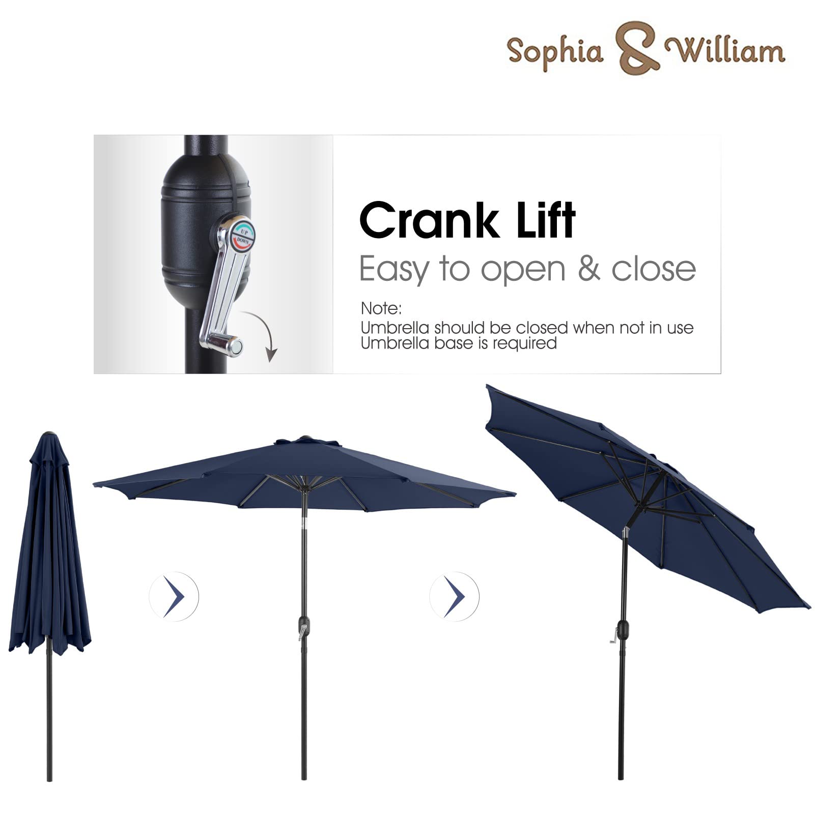 Sophia & William 6-Piece Metal Outdoor Dining Set for 4 - Includes Square Table, 4 Stackable Chairs & 9ft Tiltable Navy Blue Patio Umbrella | Perfect for Backyard, Garden, Poolside & Outdoor Entertaining