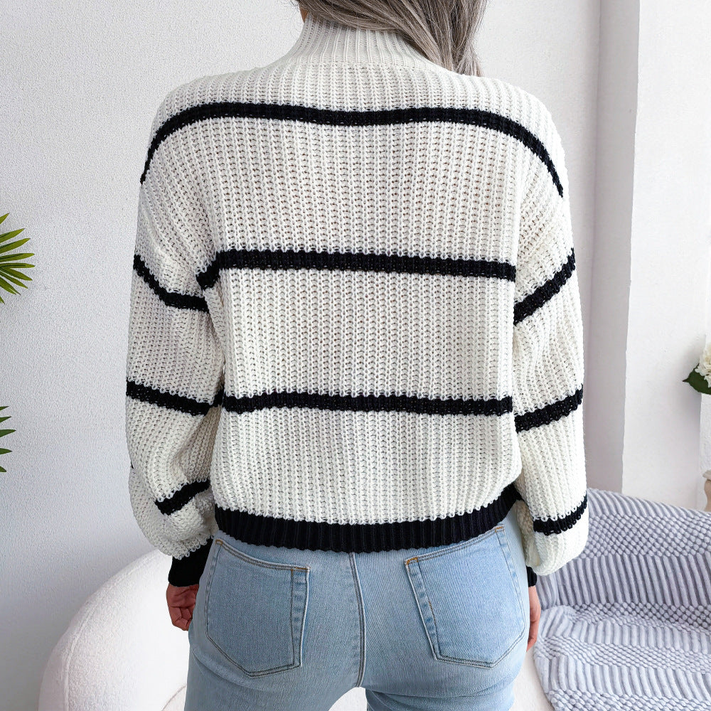 Men's Autumn Winter Casual Striped Turtleneck Knit Sweater 1146 - Warm Cozy Pullover for Office, Dating & Outdoor Activities