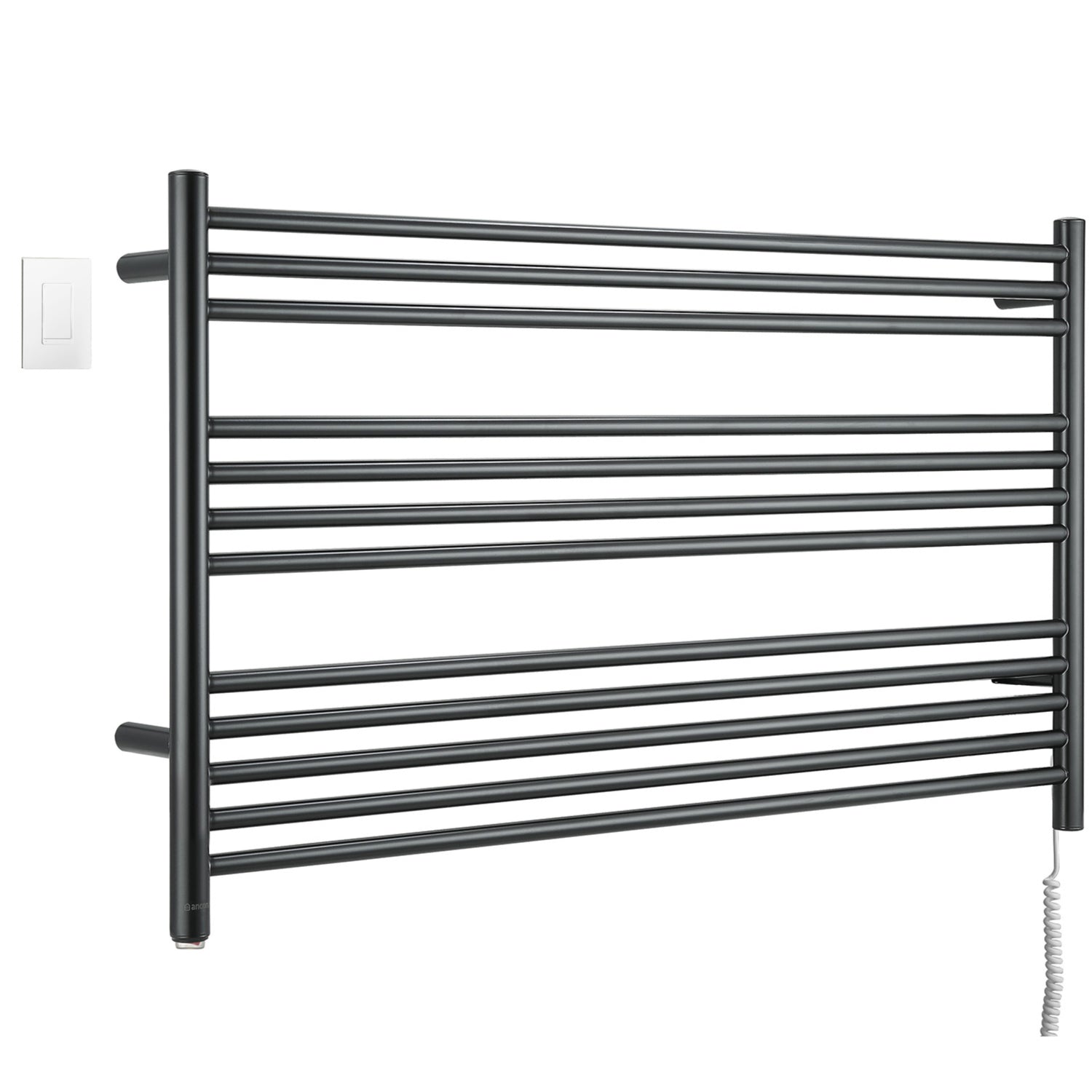 Ancona Amplia Dual 12 Bar Hardwired & Plug-in Heated Towel Warmer - Matte Black with WiFi Timer - Perfect for Bathroom, Spa & Luxury Home Use