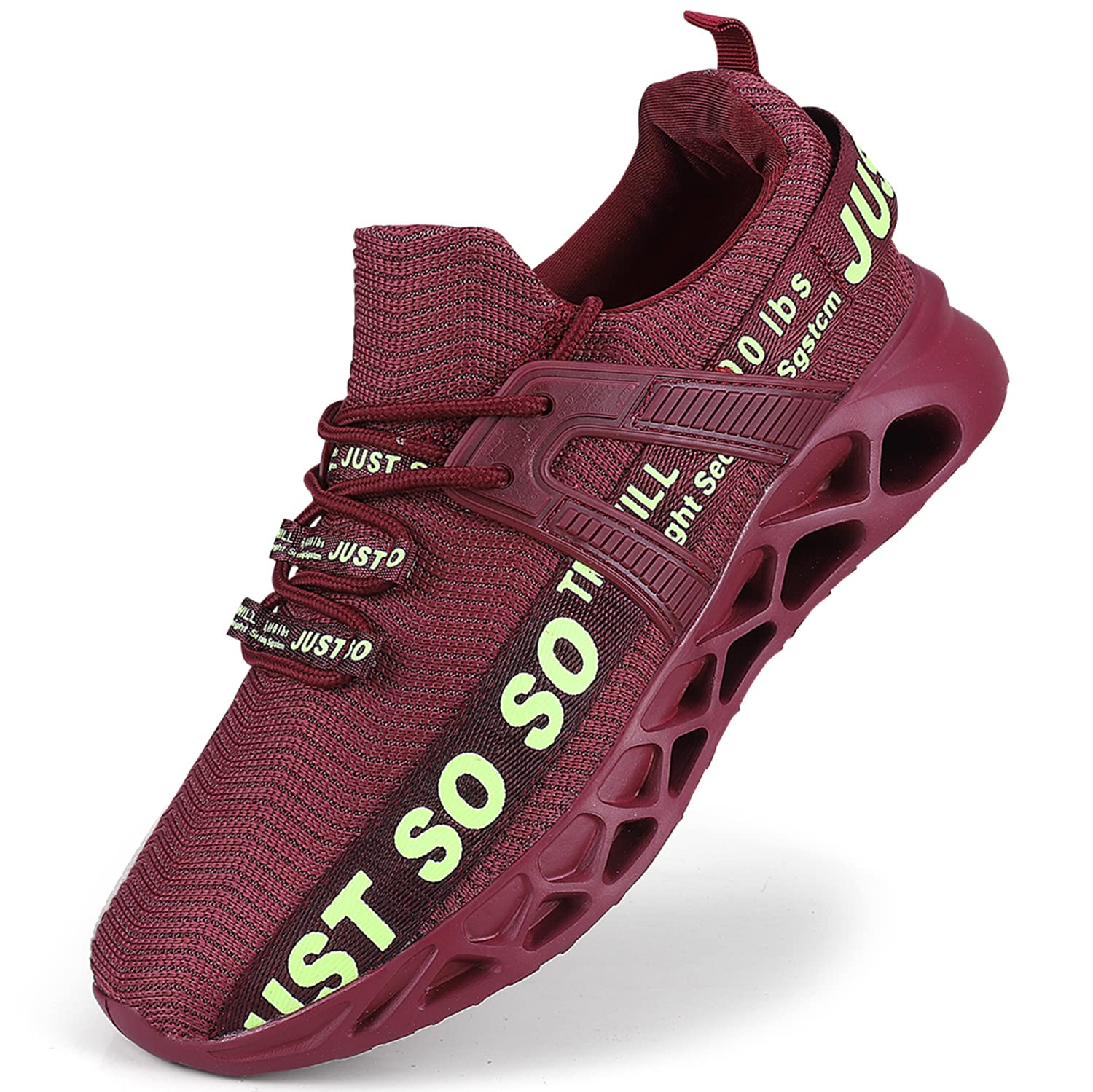 PLMOKN Men's & Women's Lightweight Running Shoes - Breathable Mesh Gym Sneakers for Walking, Jogging & Workouts - Jujube Red/47 - Perfect for Gym, Outdoor Sports & Casual Wear