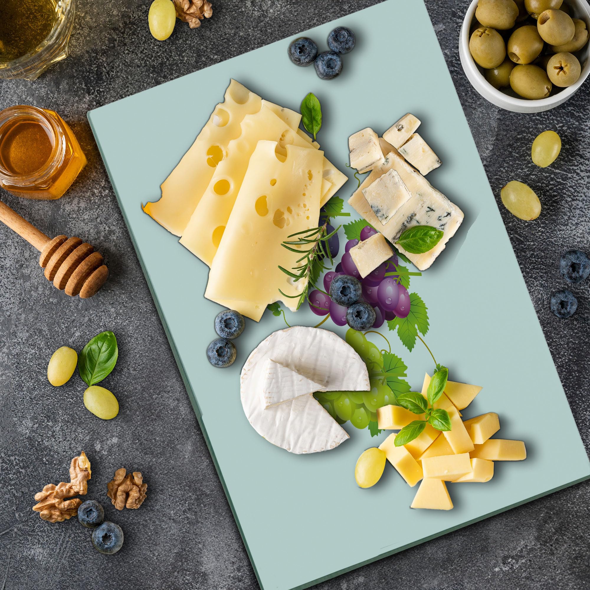 Ambesonne Vineyard Tempered Glass Cutting Board - Large Decorative Serving Board with Ivy Burgundy Region Artwork - Purple Green Kitchen Accessory for Wine Pairing & Charcuterie Displays