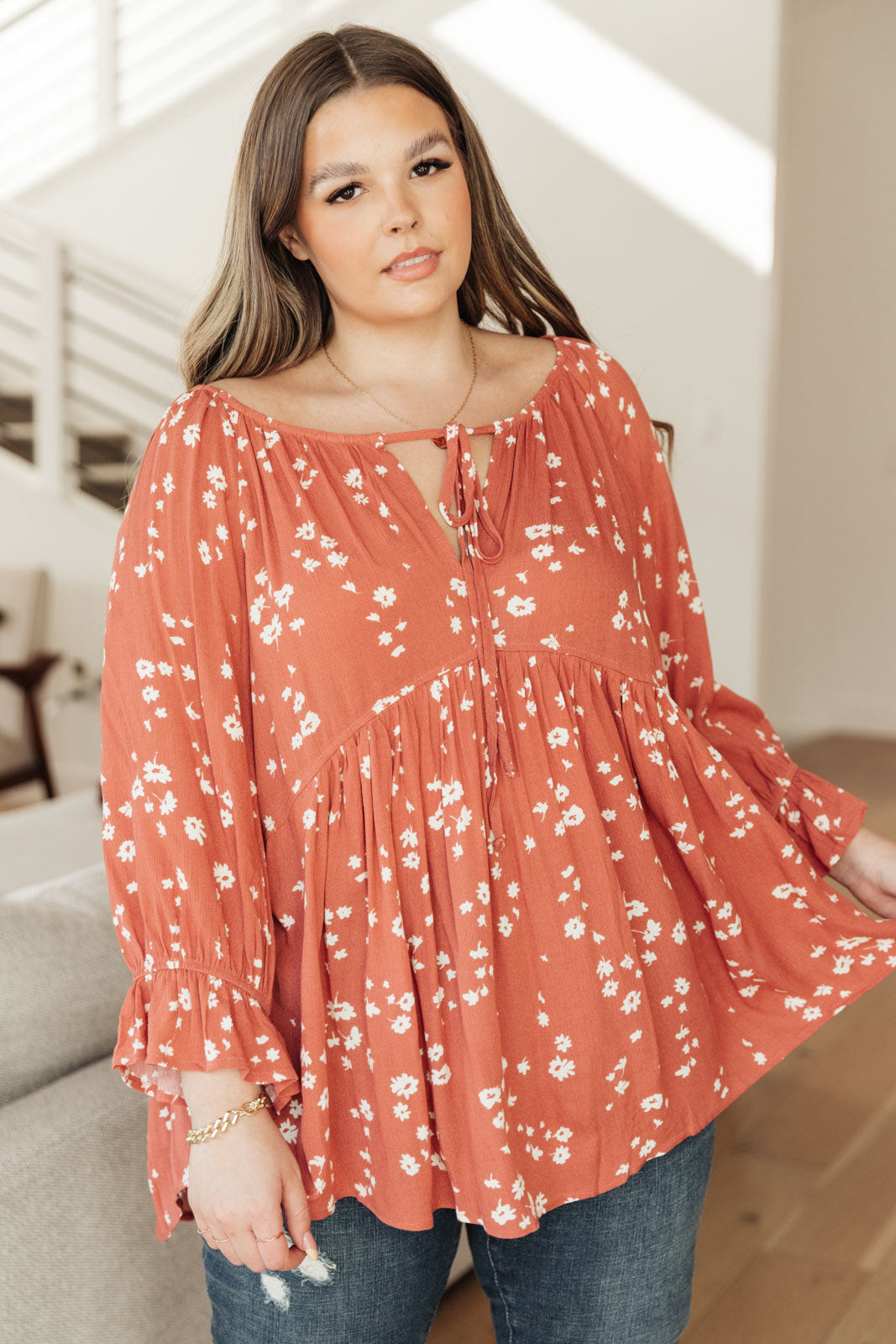 Stylish Daisy Flow Blouse in Rust Color - Perfect for Casual Outings, Office Wear & Spring Fashion