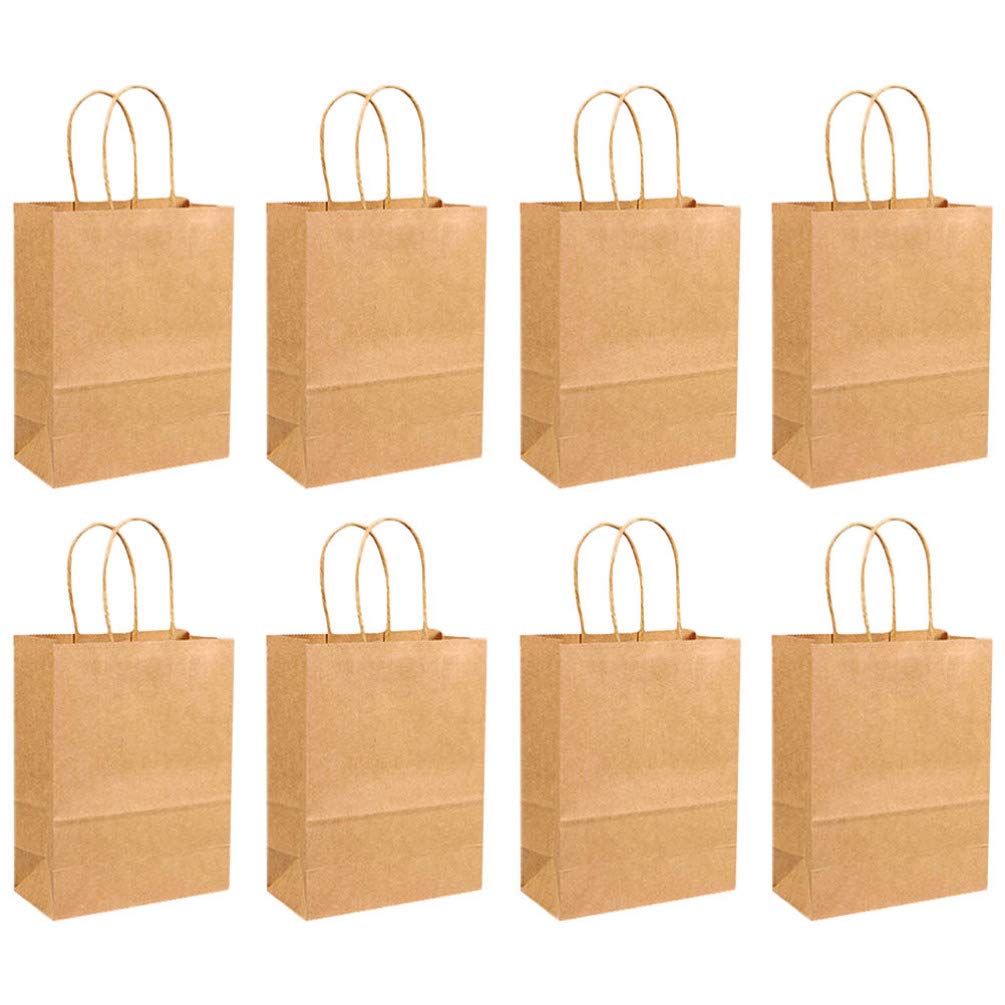 HEALLILY 100PCS Kraft Paper Lunch Bags with Handles - Reusable Eco-Friendly Brown Paper Sacks for Food Storage, Party Favors & Retail Packaging - Perfect for Picnics, School Lunches & Small Business Use