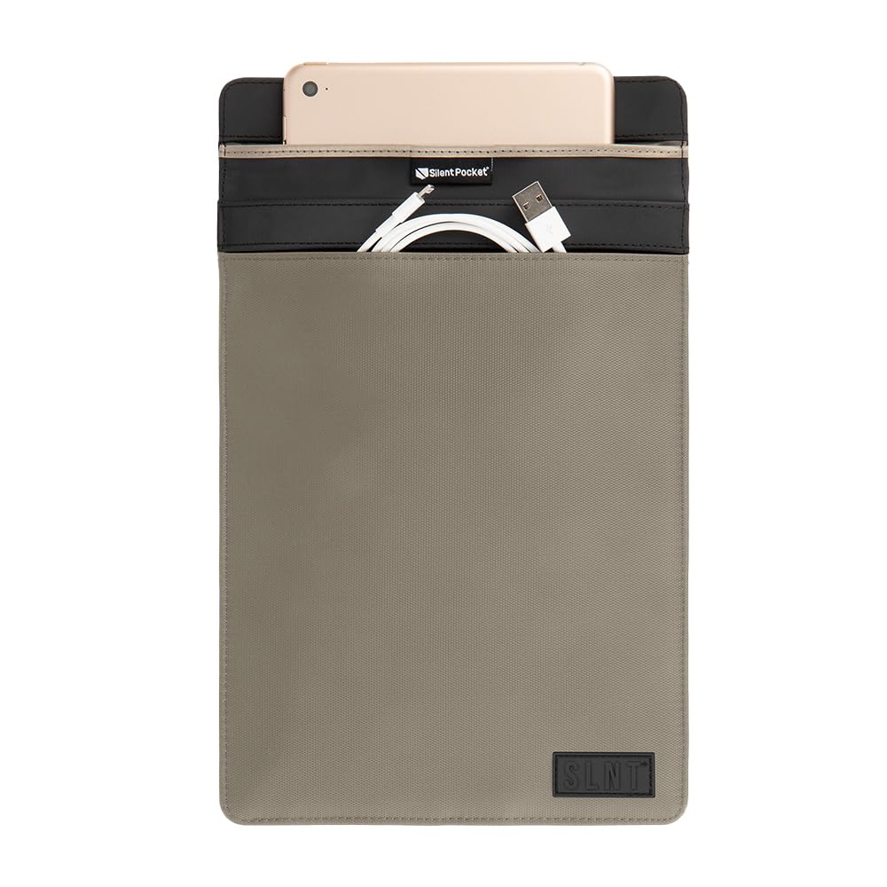 SLNT Faraday Bag Tablet Sleeve - Signal Blocking, Weatherproof Nylon, Privacy Protection for iPad, Samsung Galaxy Tab & Most Tablets | Travel, Office & Daily Use | Light Grey Nylon, Large Size