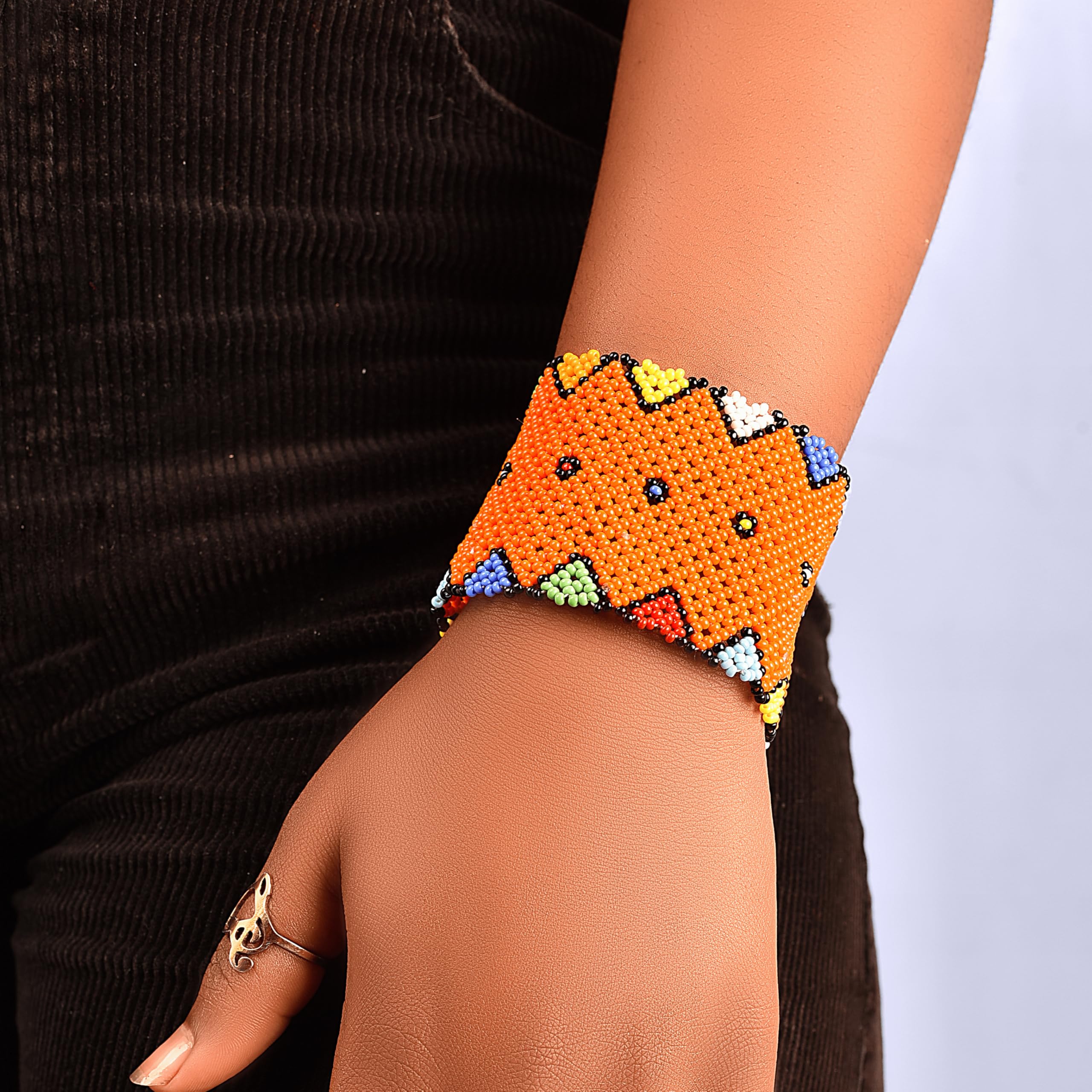Handmade African Jewelry Set for Women - Boho Orange Beaded Bracelet, Anklet & Hoop Earrings | Colorful Ethnic Accessories for Festival, Beach & Everyday Wear