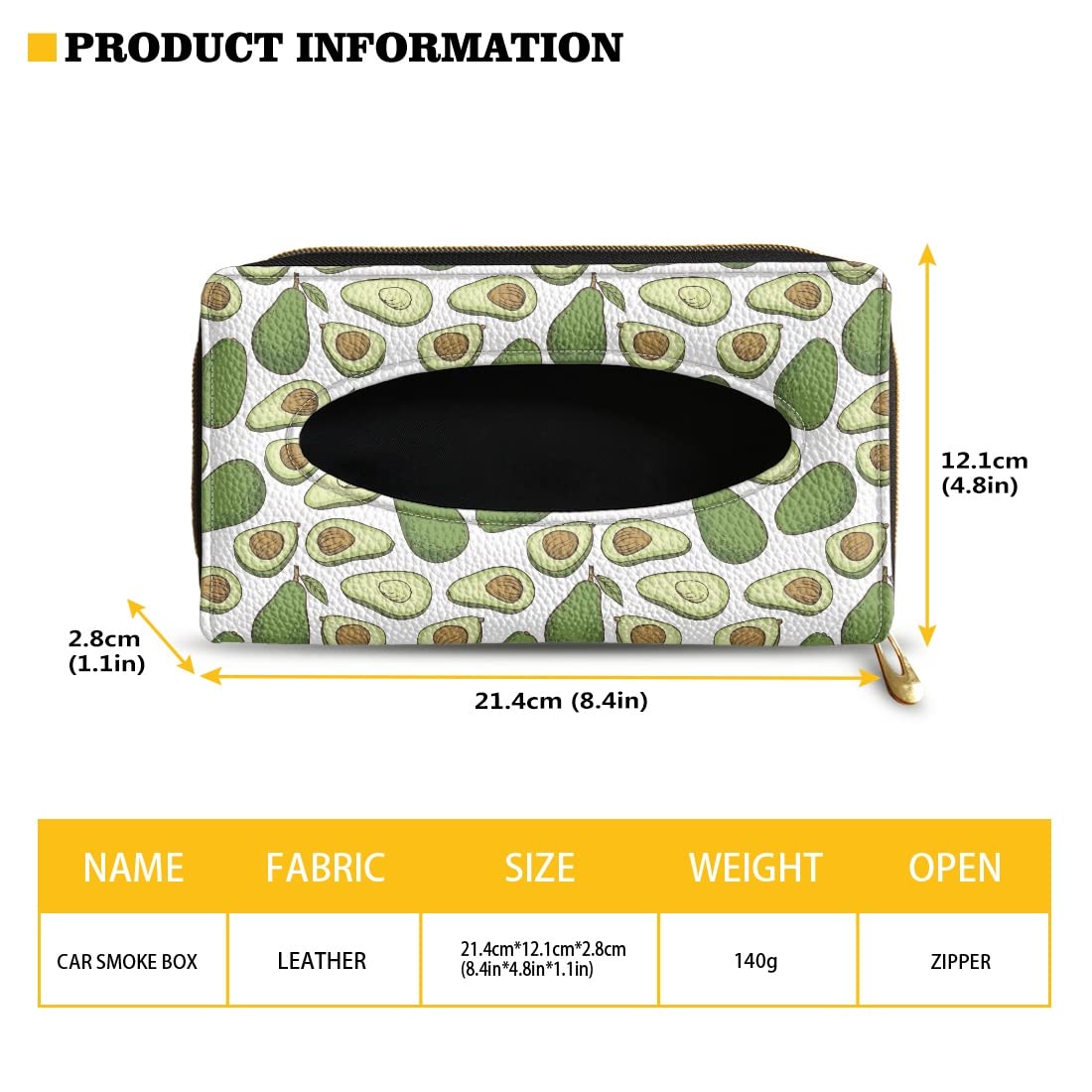 Coldinair Avocado Print PU Leather Car Tissue Holder - Sun Visor & Backseat Napkin Organizer with Zipper | Perfect for Road Trips, Commuting & Family Travel