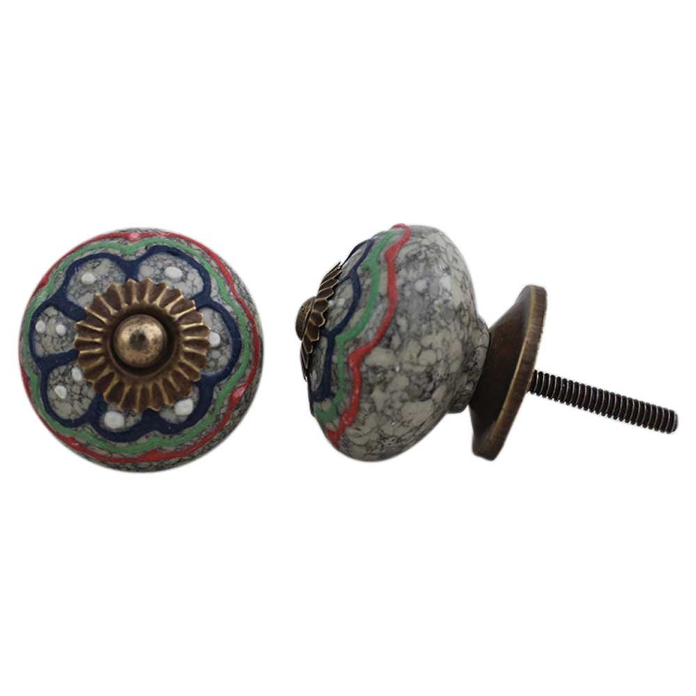 IndianShelf 2-Piece Crackle Ceramic Knobs - Colorful Heart Drawer Pulls for Kitchen Cabinets & Dressers