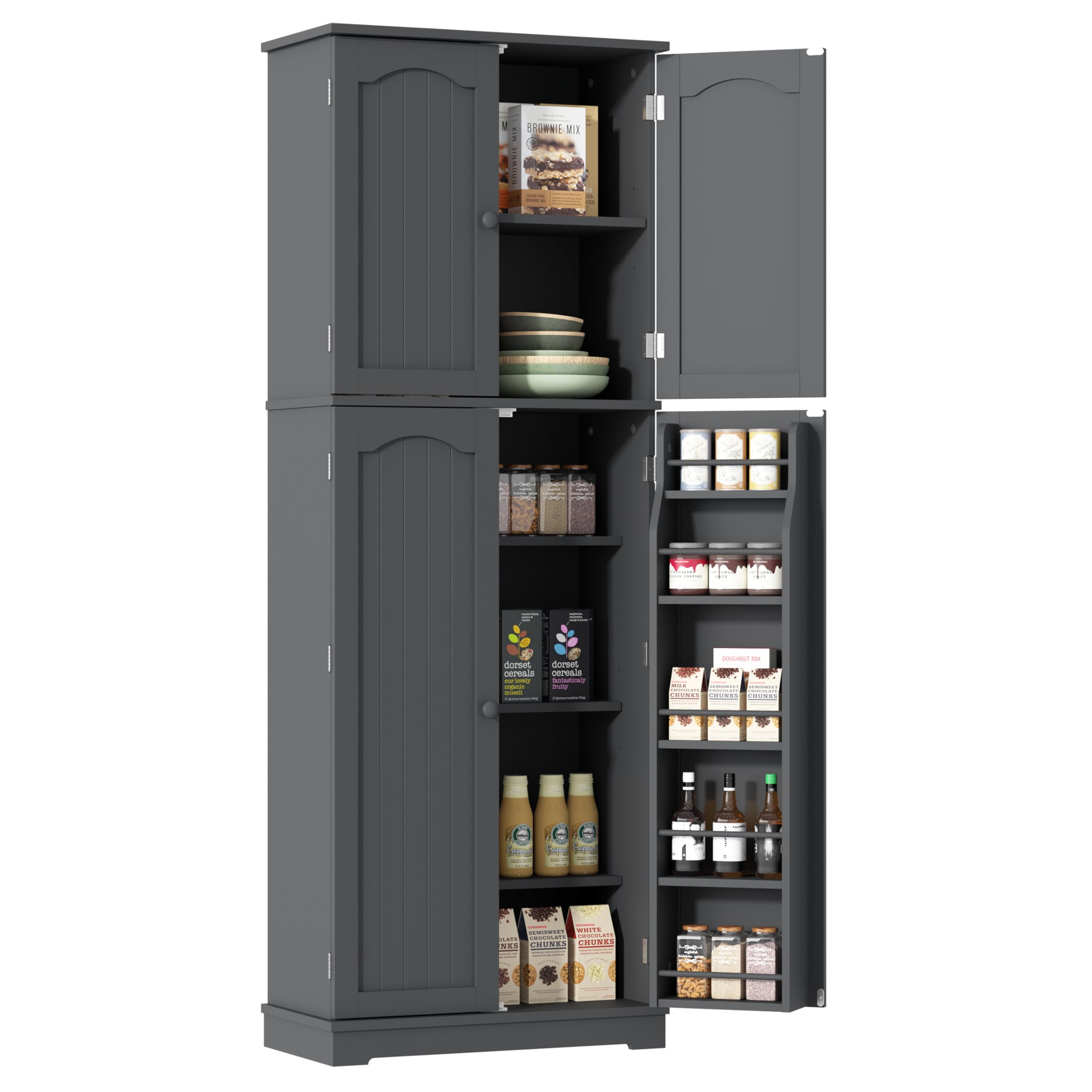 Yusong 64-Inch Tall Kitchen Pantry Cabinet with Doors & Adjustable Shelves - Free Standing Storage Organizer for Food, Dishes & Kitchen Supplies - Perfect for Kitchen, Dining Room & Living Room - Space-Saving Grey Cabinet