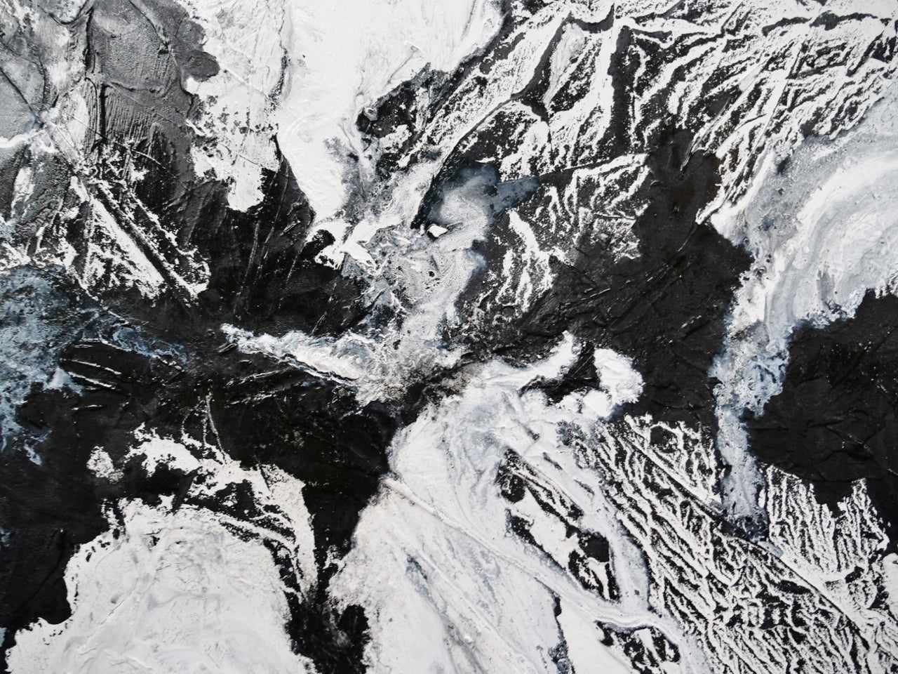 240cm x 100cm White Black Textured Abstract Iced Carbon Painting - Modern Wall Art for Living Room, Bedroom & Office Decor