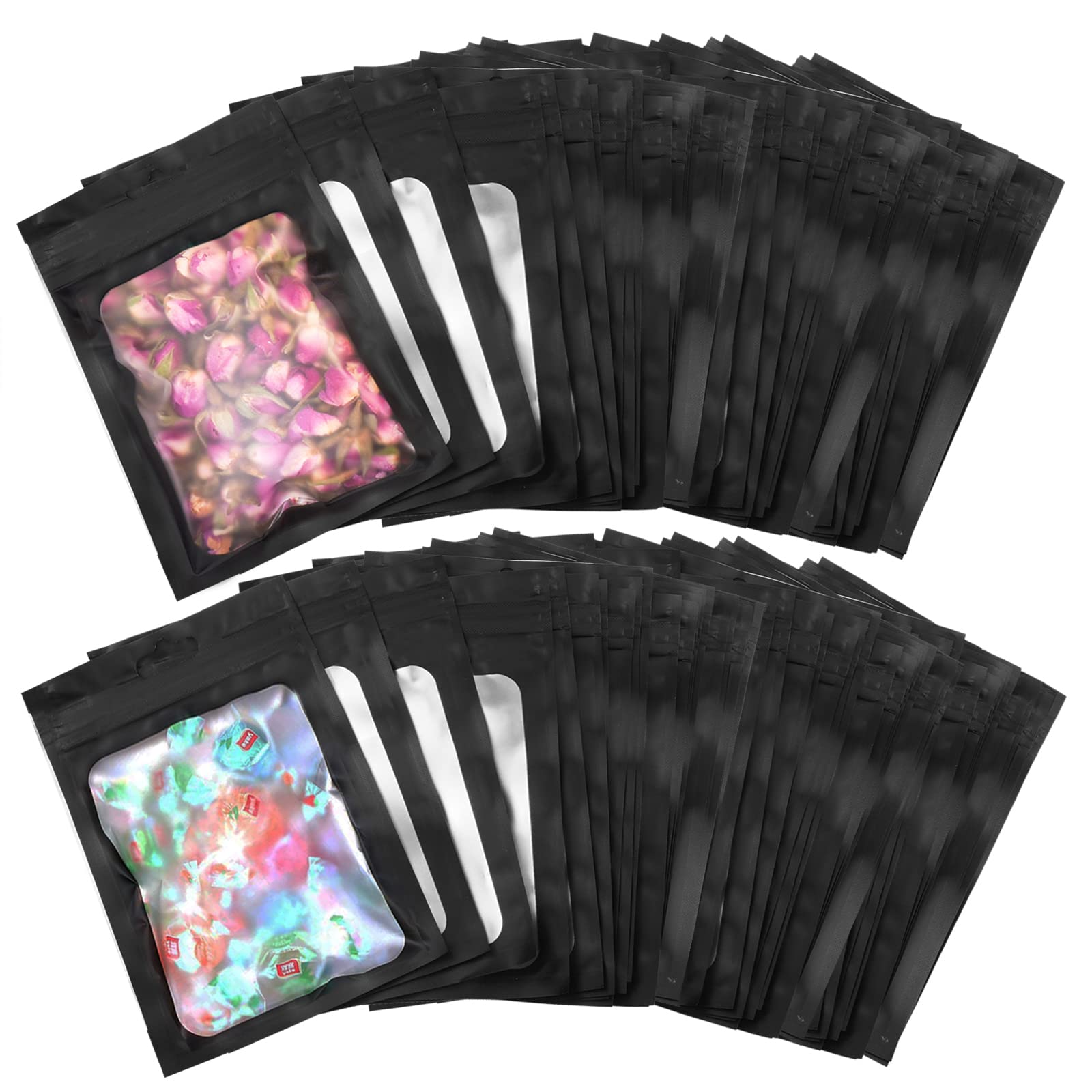 300-Pack Resealable Food Storage Bags with Clear Window | 3×4.7 Inch Black Reusable Packaging Bags for Snacks, Candy & Small Business | Airtight, Durable & BPA-Free