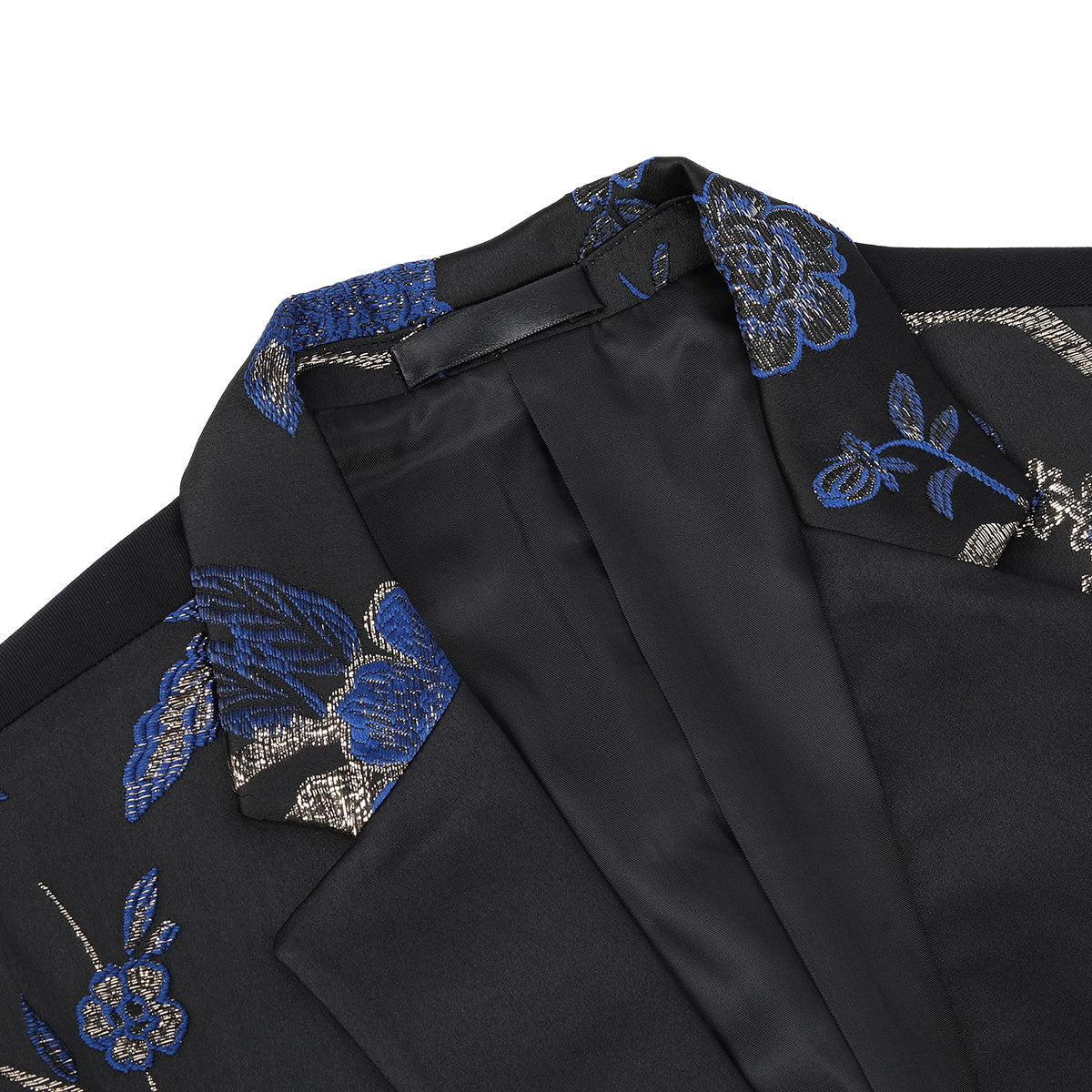2 Piece Slim Fit Embroidered Blue Floral Suit for Men - Formal Wedding & Business Attire - Lightweight Summer Office Suit Set