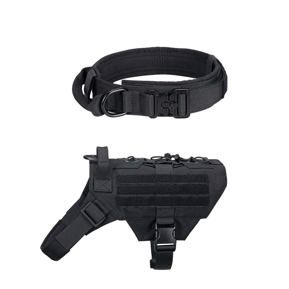 Heavy Duty Large Tactical Dog Collar with Metal Buckle - Adjustable Nylon Military Dog Harness with Handle for Training, Hiking & Outdoor Adventures