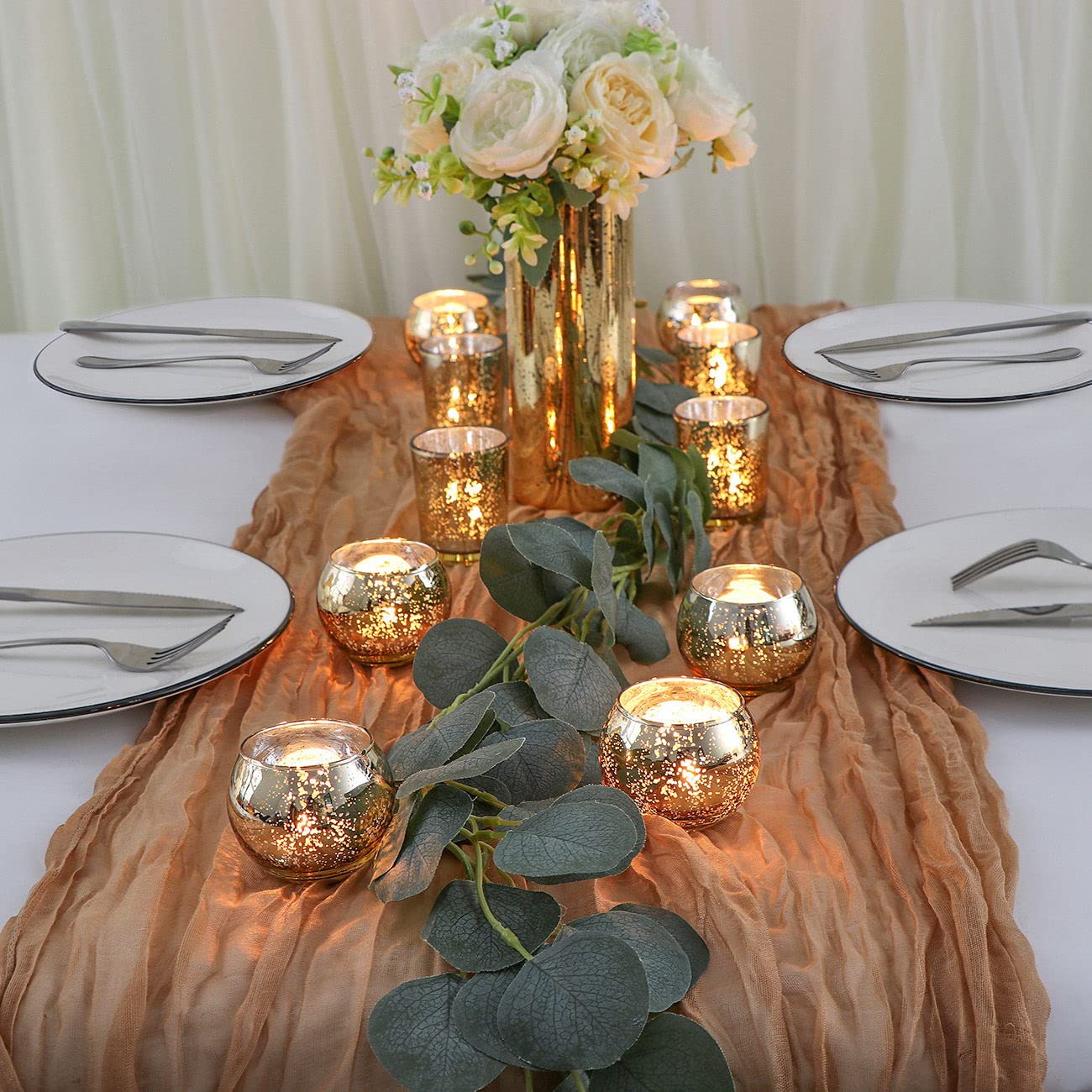 24-Piece Assorted Gold Votive Candle Holders Set - Mercury Glass Tea Light Holders for Diwali, Weddings & Bridal Showers - Elegant Table Centerpieces for Home Decor, Parties & Holiday Celebrations