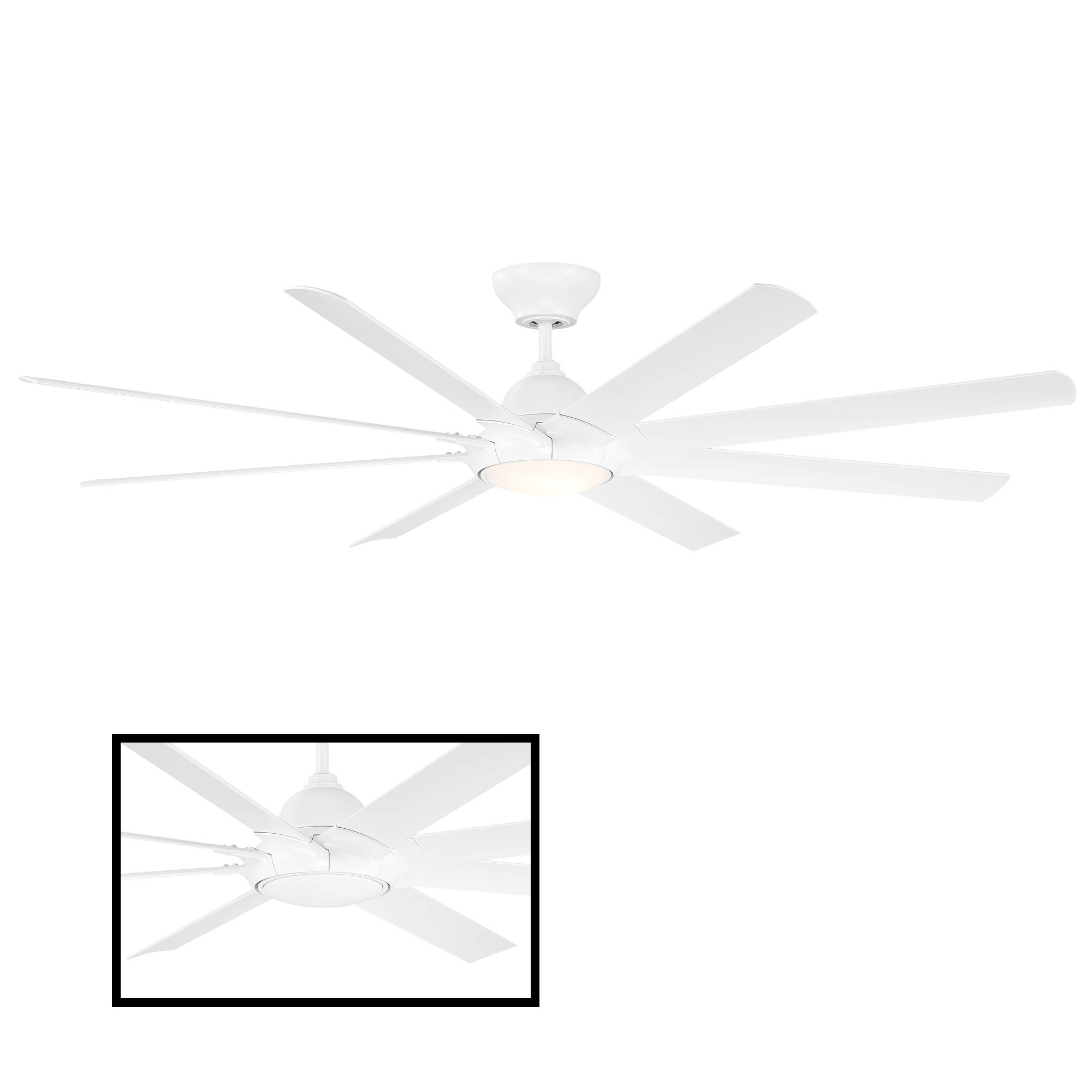 80in Hydra Smart Ceiling Fan with 3500K LED Light Kit, Matte White, 8-Blade Design, Alexa & Google Assistant Compatible, Wall Control, iOS/Android App Integration for Indoor and Outdoor Living Spaces