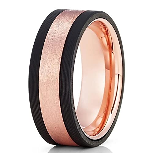 Rose Gold & Black Tungsten Wedding Ring Set - 8mm Comfort Fit Band for Men & Women - Perfect for Engagement, Anniversary & Everyday Wear
