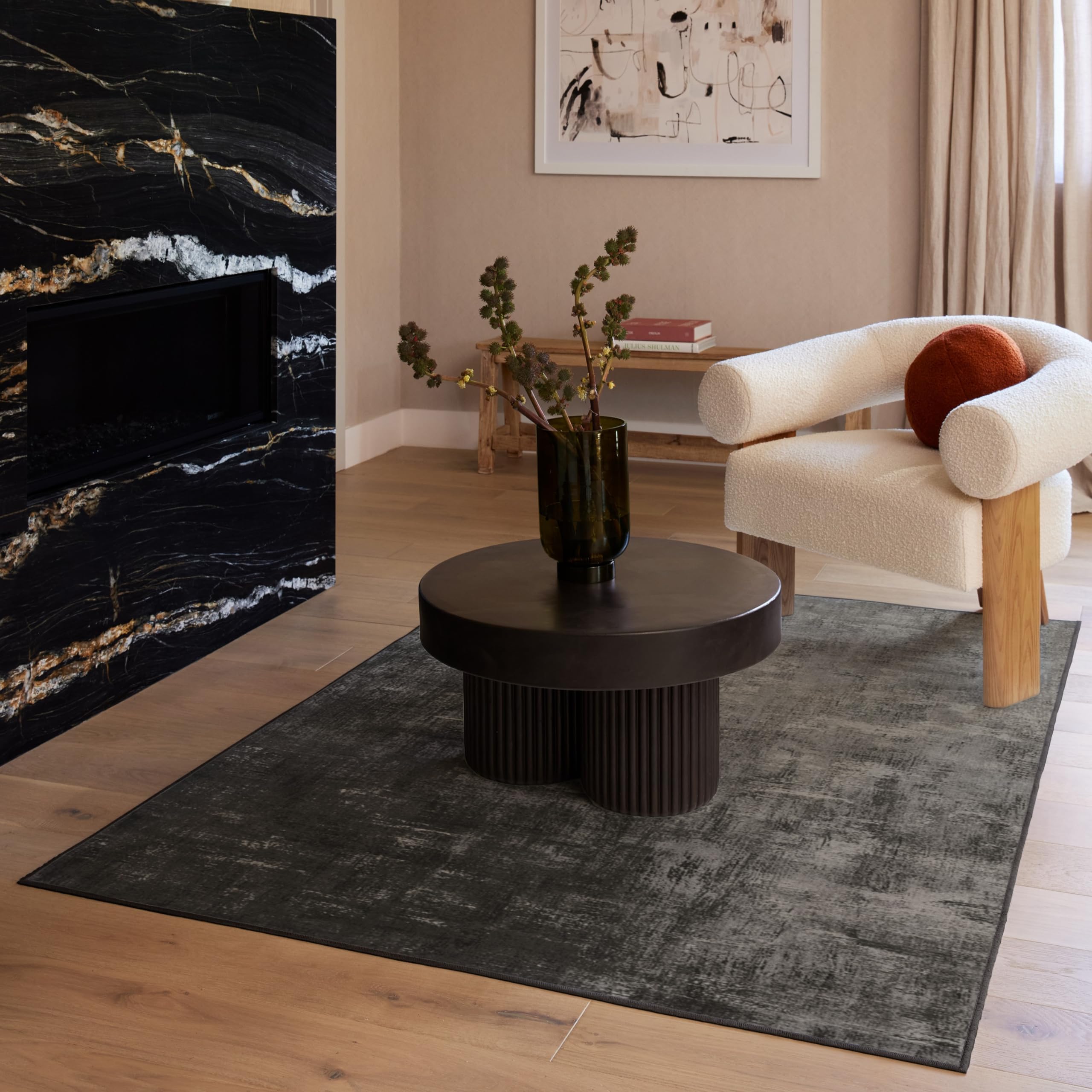 Ruggable Washable 6x9 Area Rug | Impasto Greyscale Modern Design | Non-Slip Gripper Pad Included | Perfect for Living Room, Bedroom, Kitchen, Office & Classroom | Easy to Clean & Durable Home Decor