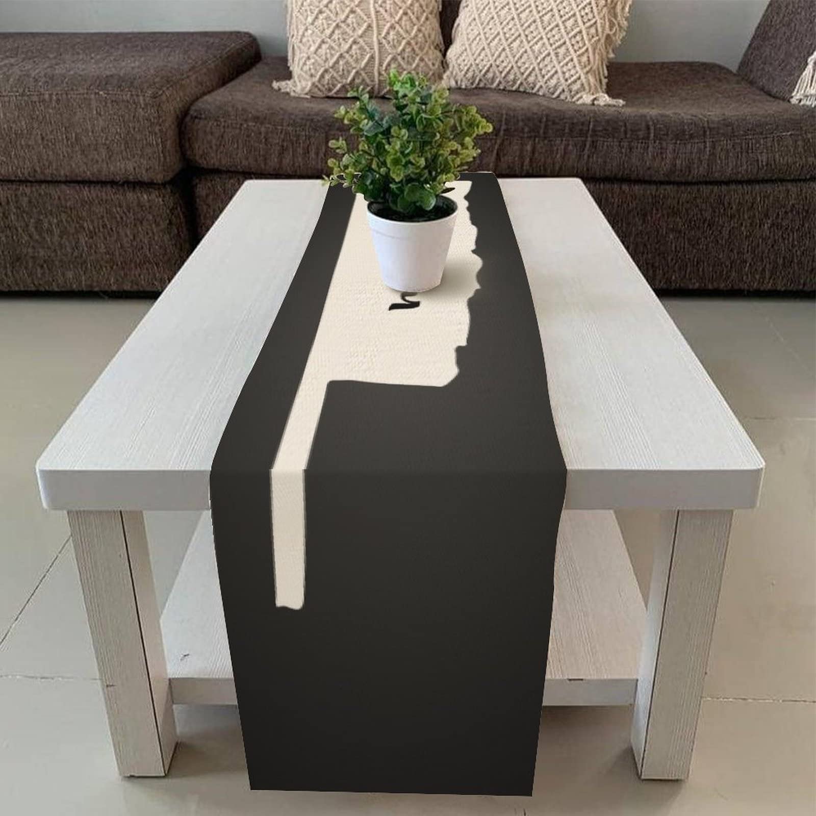 Rustic Cotton Linen Table Runner 14x72 Inch - Oklahoma State Home Shape Design, Black Tablecloth for Dining Table Decor | Perfect for Holidays, Birthday Parties, Office & Home Decor (USA Made)