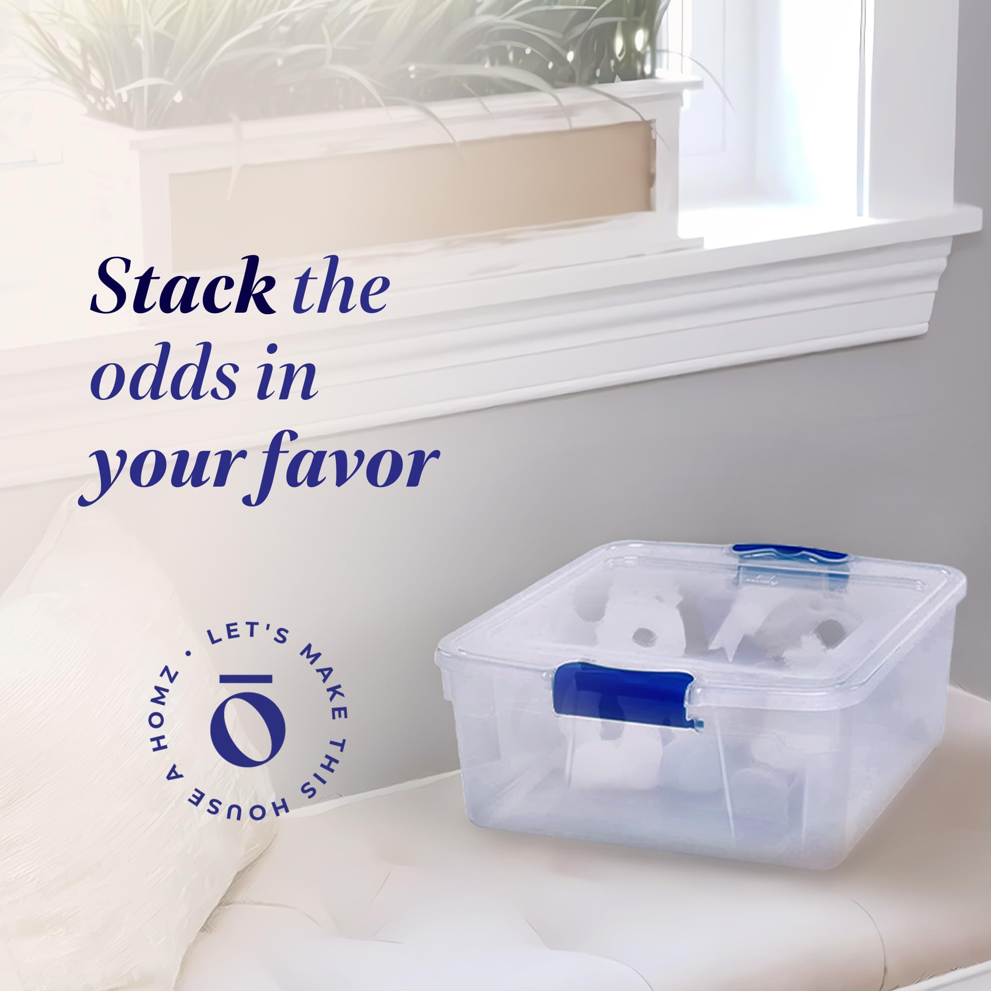 HOMZ 12-Pack Clear Plastic Storage Bins with Lids - 15.5 Quart Organizing Containers with Blue Latches | Perfect for Pantry, Closet, Garage & Toy Organization