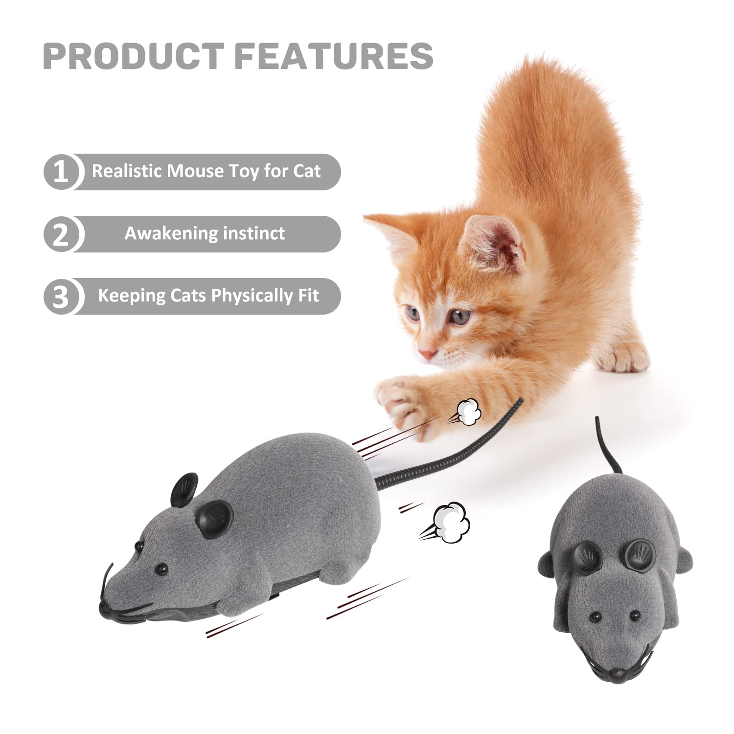 Interactive Wireless RC Mouse Cat Toy - niCWhite Electronic Moving Rat Pet Toy for Chase & Exercise, Great for Indoor Play & Stimulation (Grey)