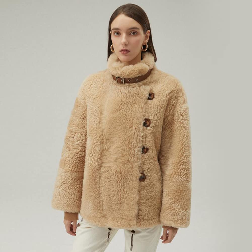 Denny&Dora Women's Shearling Aviator Jacket - Genuine Sheepskin & Fur Coat, Natural Leather Winter Coat for Women | Warm Winter Fashion, Outdoor Activities, Casual & Streetwear Style