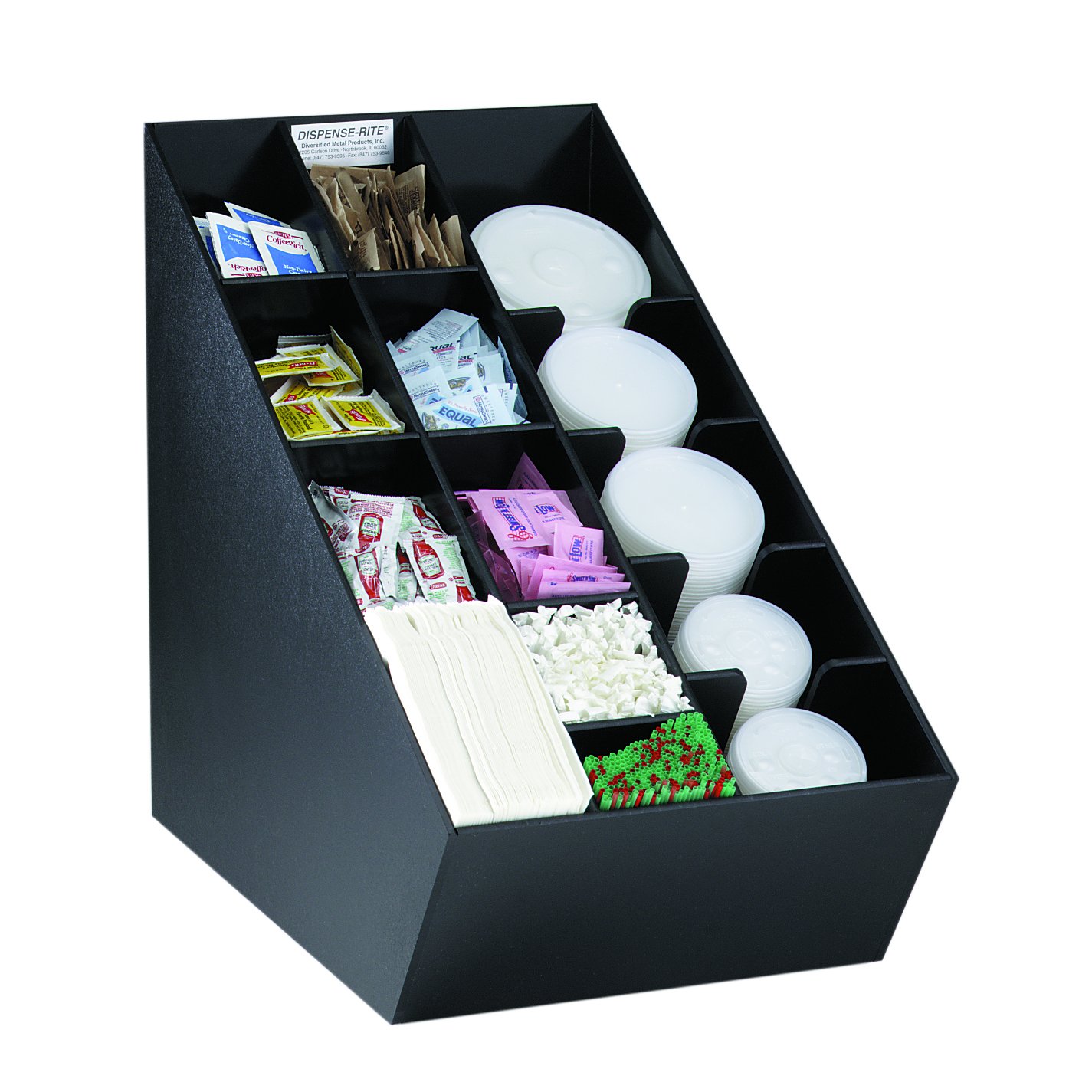 DISPENSE-RITE NLO-CTVL Black Countertop Organizer for Lids, Straws, Condiments & Napkins - Perfect for Restaurants, Cafes, and Home Kitchen Organization