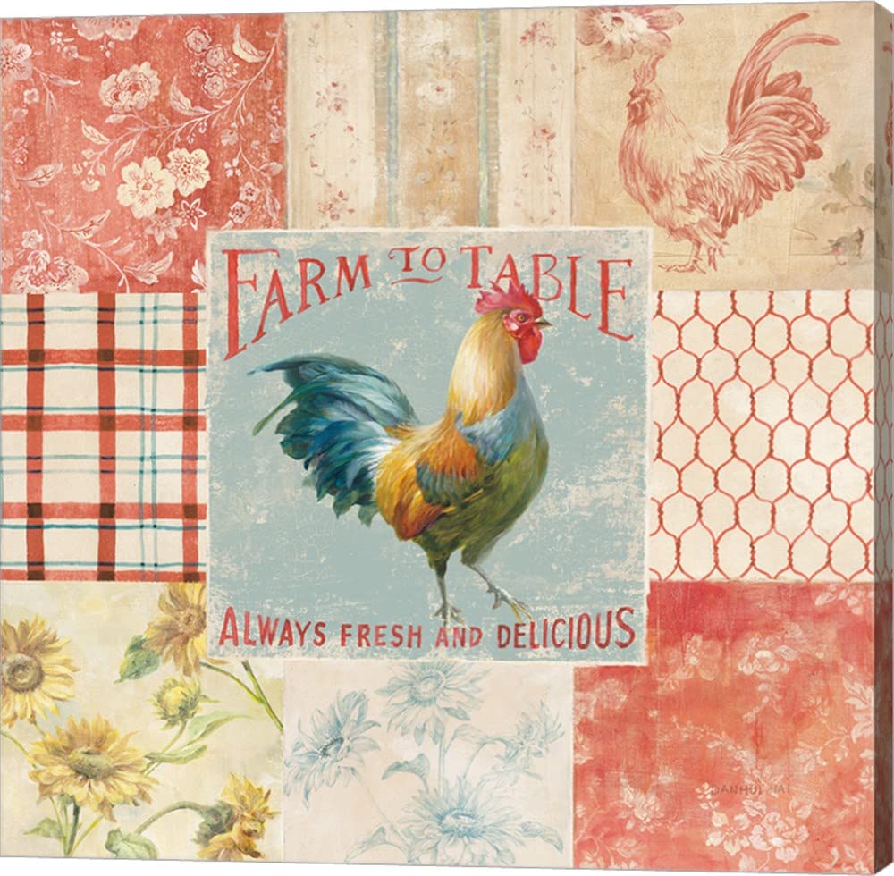 Farm Nostalgia I by Danhui NAI - 16x16 Inch Canvas Wall Art, Hand-Painted Gallery Wrap Painting - Perfect for Living Room, Bedroom & Office Decor