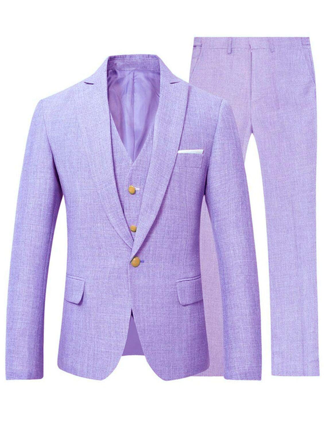 Frank Men's 3-Piece Linen Suit Set - Breathable Blazer Jacket, Tuxedo Vest & Dress Pants for Summer Weddings, Business Meetings & Formal Events