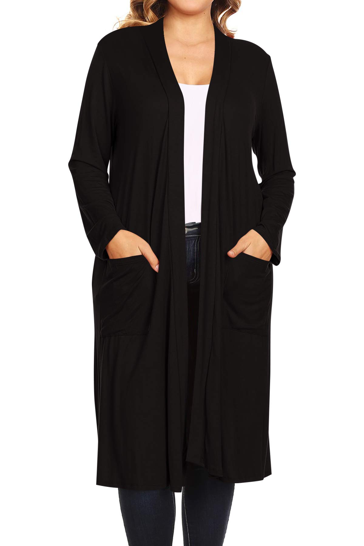Plus Size Women's Long Sleeve Open Front Midi Cardigan Sweater - Cozy Loungewear for Fall & Winter, Perfect for Layering at Home or Office