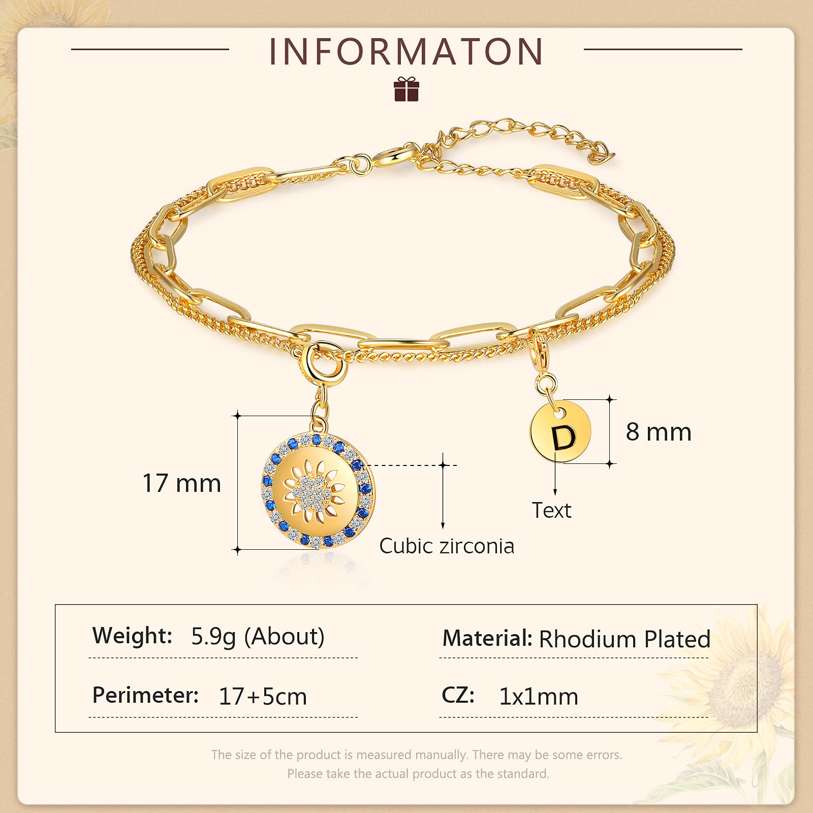Kaululu Sunflower Charm Bracelet for Women & Teen Girls - Elegant Sunflower Jewelry Gift for Wife, Girlfriend, Mom - Perfect for Anniversaries, Weddings, Birthdays & Friendship - Stylish Floral Fashion Accessory for Everyday Wear & Special Occasions