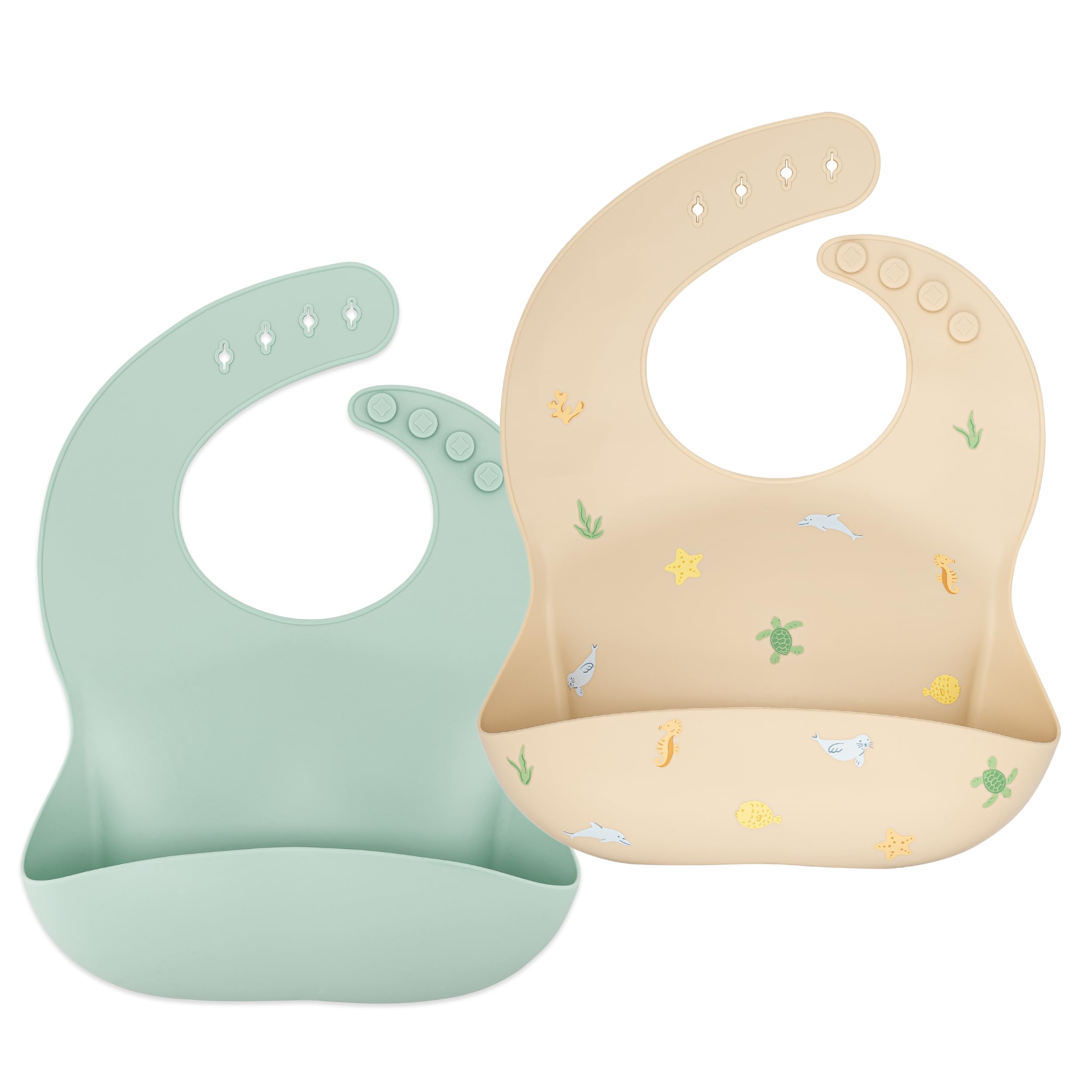 Waterproof Silicone Baby Bib Set - 2 Pack Adjustable Neck Closure Bibs for Toddlers & Infants | Soft, Durable & Easy Clean | Perfect for Mealtime, Snacks & Messy Play