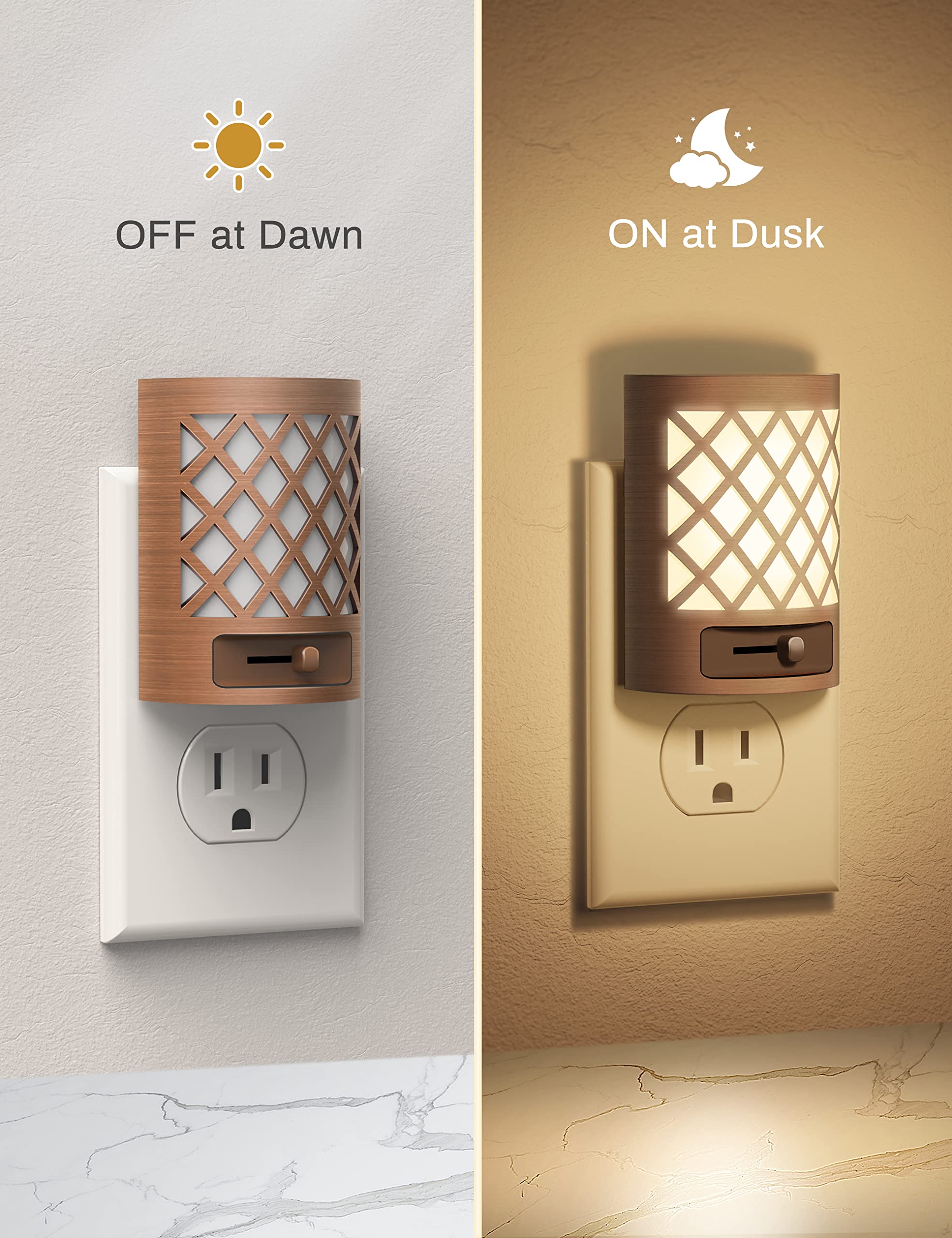 DORESshop 2 Pack LED Night Light Plug Into Wall with Dusk to Dawn Sensor, 1W Dimmable Nightlight with Adjustable Brightness (0lm-60lm) - Perfect for Bedroom, Bathroom, Hallway, Nursery & Stairway Safety Lighting