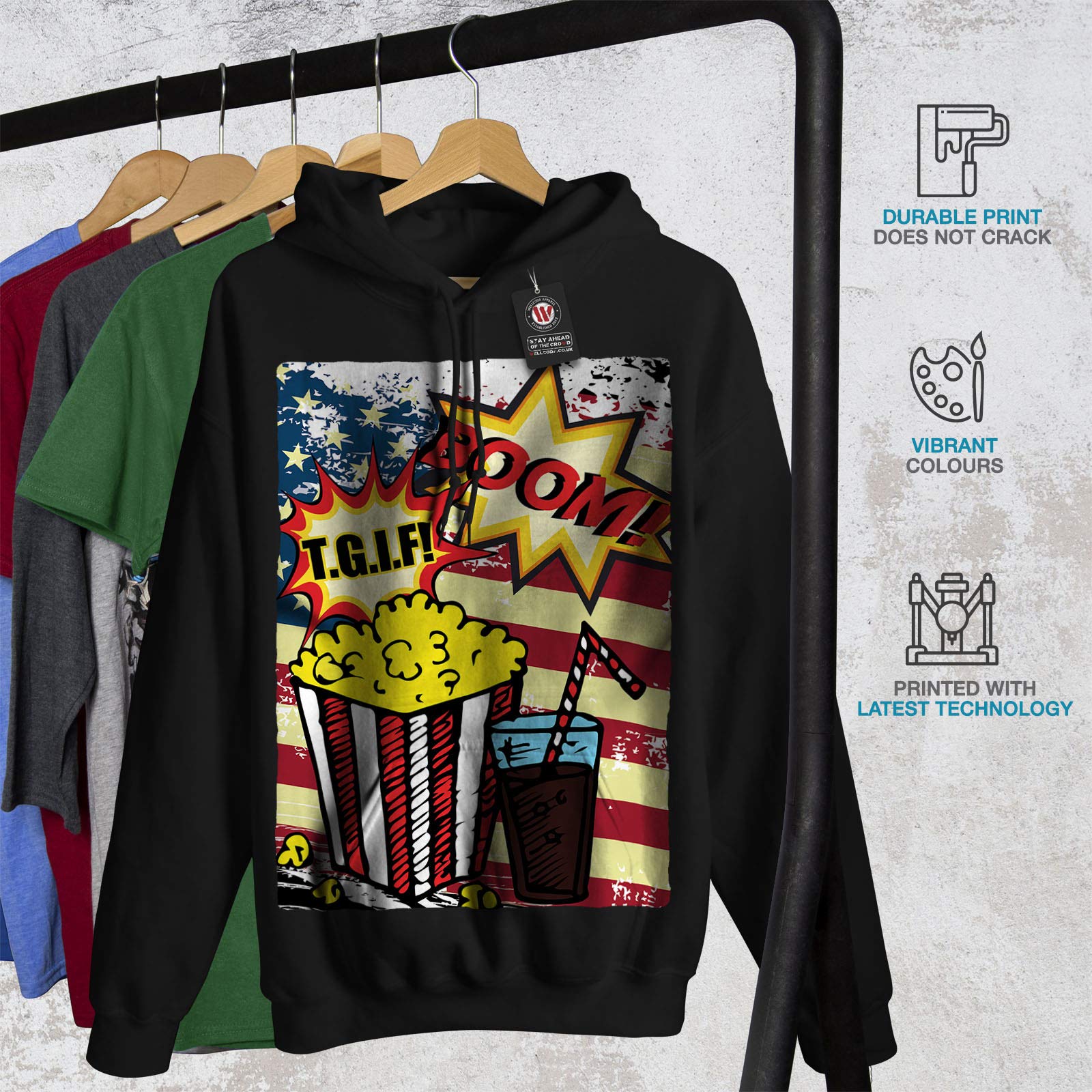 Wellcoda Women's Popcorn and Coke Graphic Hoodie - Soft Fleece Pullover Sweatshirt for Casual Wear, Lounge & Movie Nights