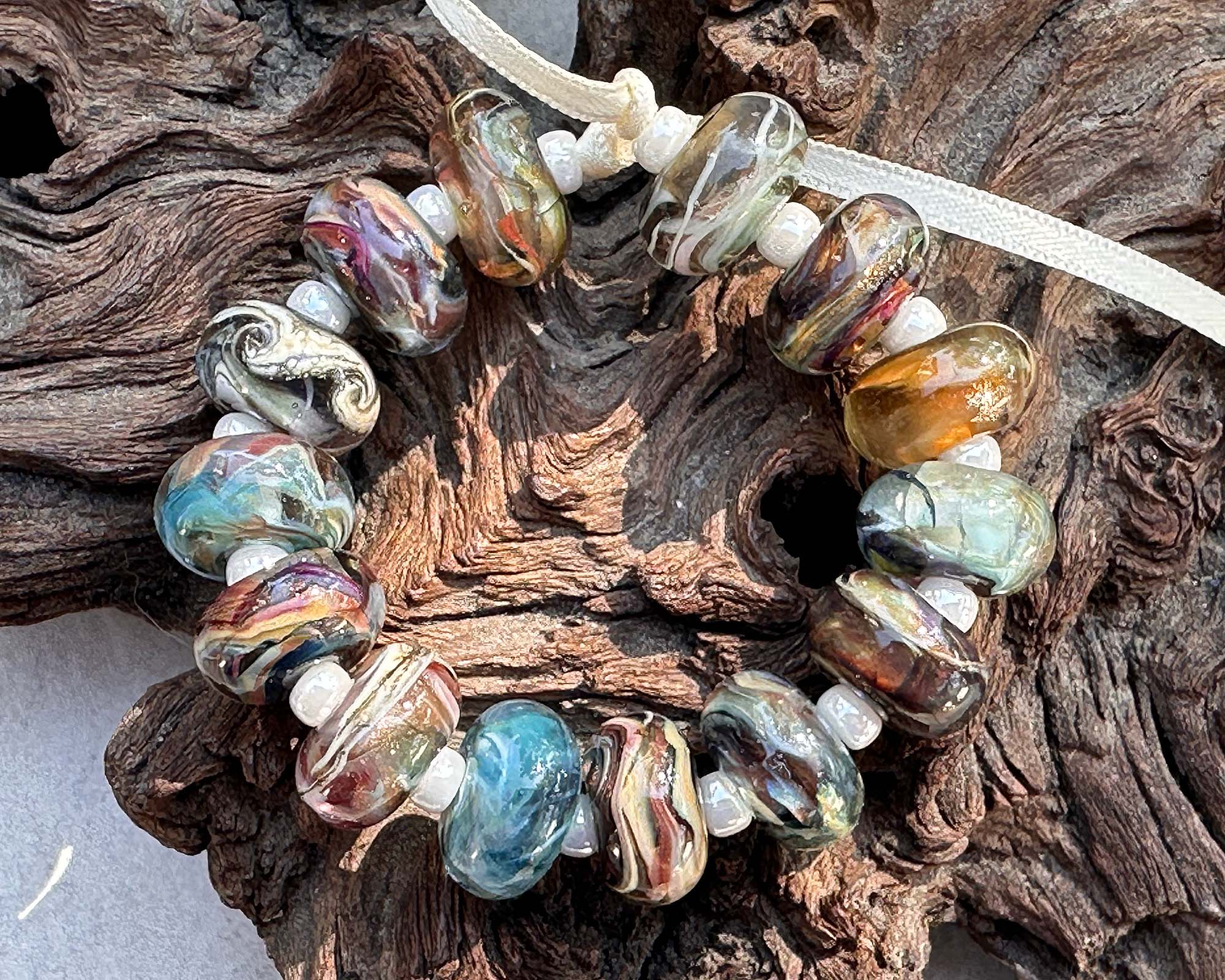 14pcs Blue Brown Swirl Lampwork Glass Beads for Jewelry Making - DIY Bracelet, Necklace & Craft Projects - Handmade Artisan Beads for Boho Style Accessories