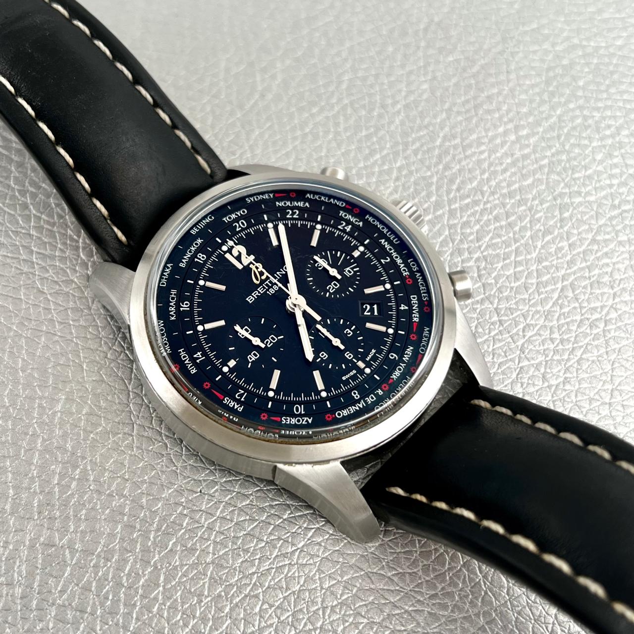 Breitling Transocean Chronograph Unitime Men's Luxury Watch - Stainless Steel Case, World Time Function - Perfect for Business Travel & Formal Occasions